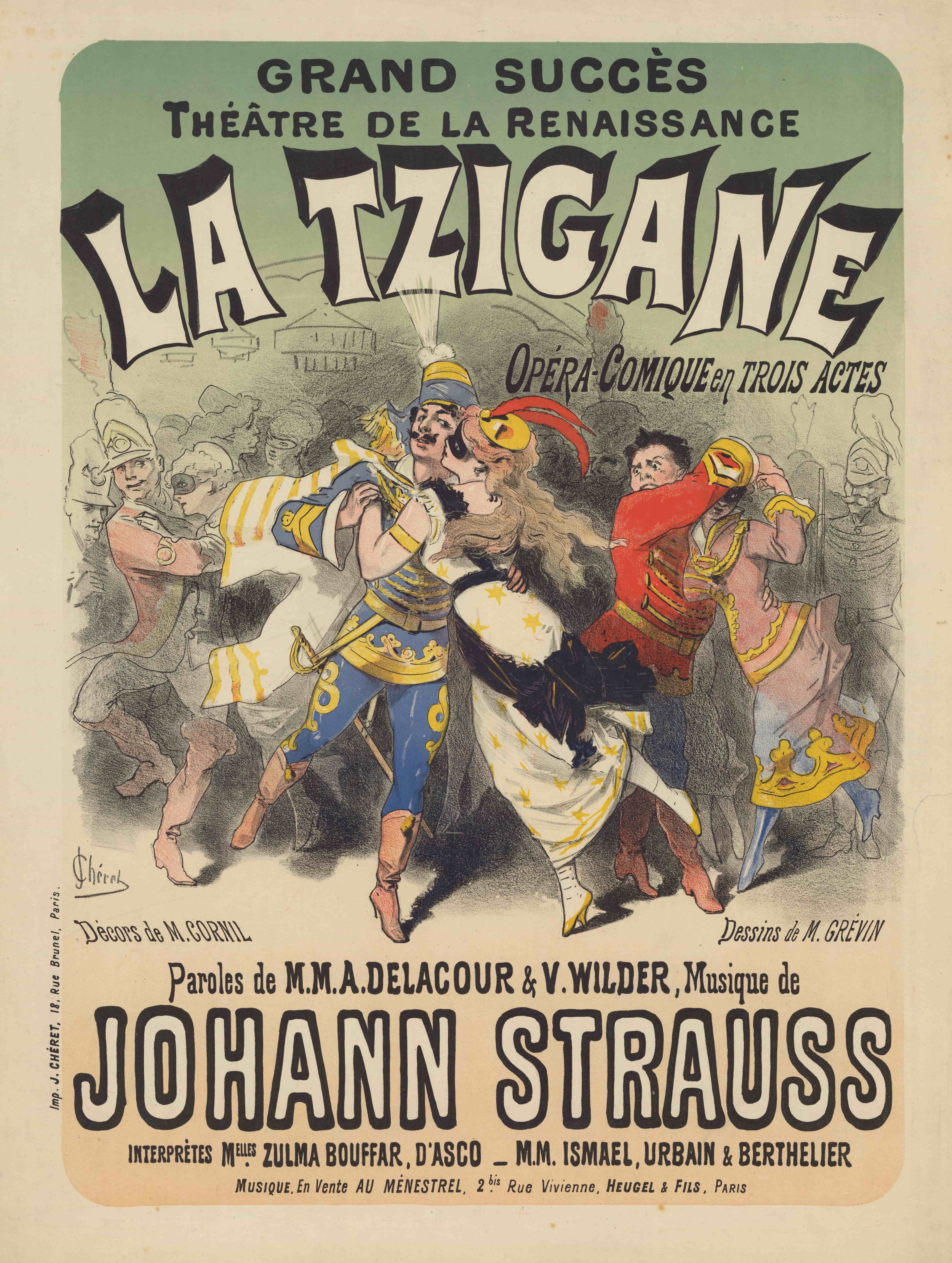 《文艺复兴剧院。吉普赛人。三幕喜剧……J.施特劳斯音乐》（Renaissance Theater. The Gypsy. Comic opera in 3 acts… Music by J. Strauss）｜朱尔·谢雷 Jules Chéret｜1877