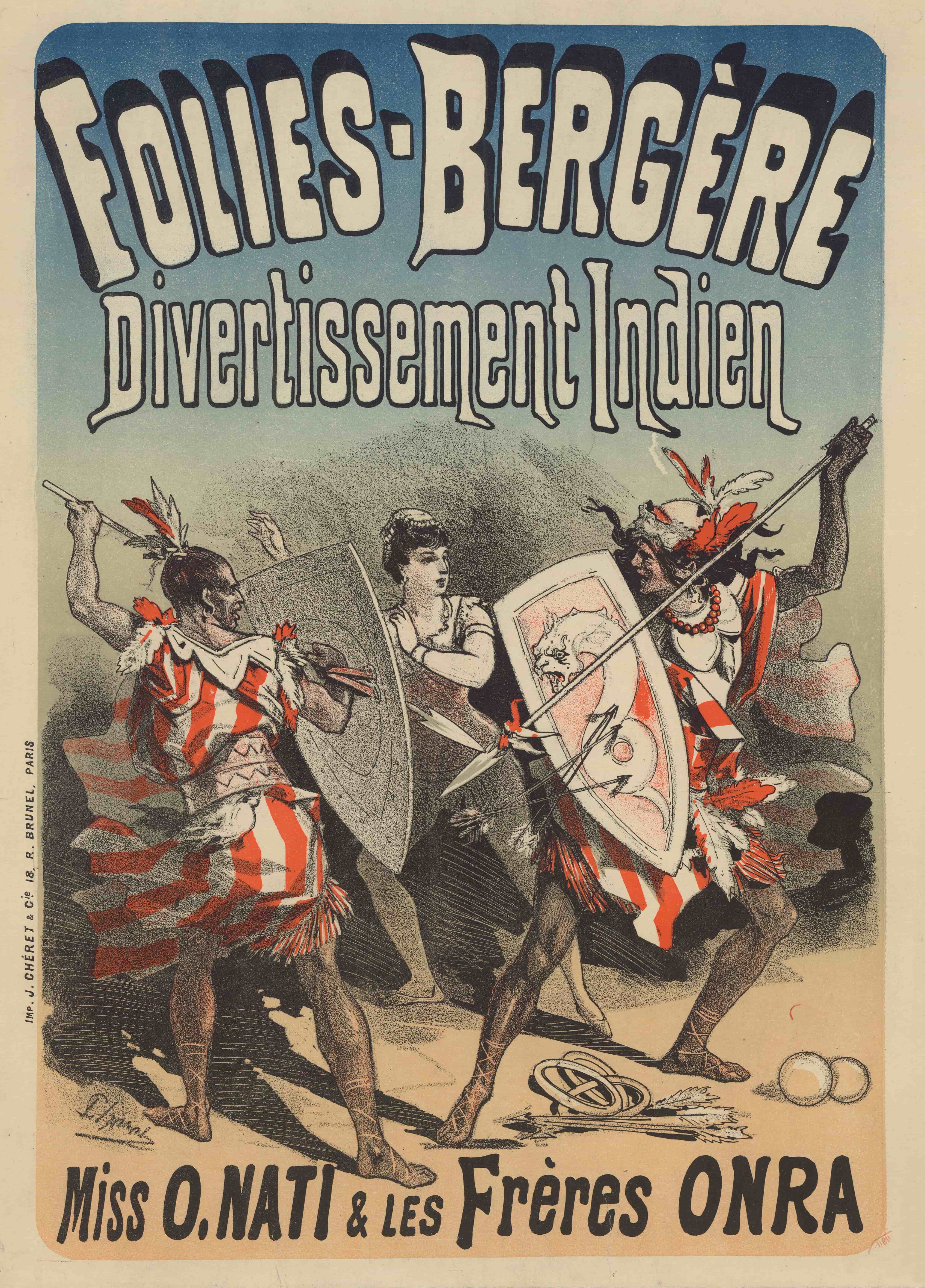 《Folies Bergère……印度娱乐活动。 O. Nati 小姐和 Onra 兄弟》（Folies Bergère… Indian entertainment. Miss O. Nati and the Onra brothers）｜朱尔·谢雷 Jules Chéret｜1879