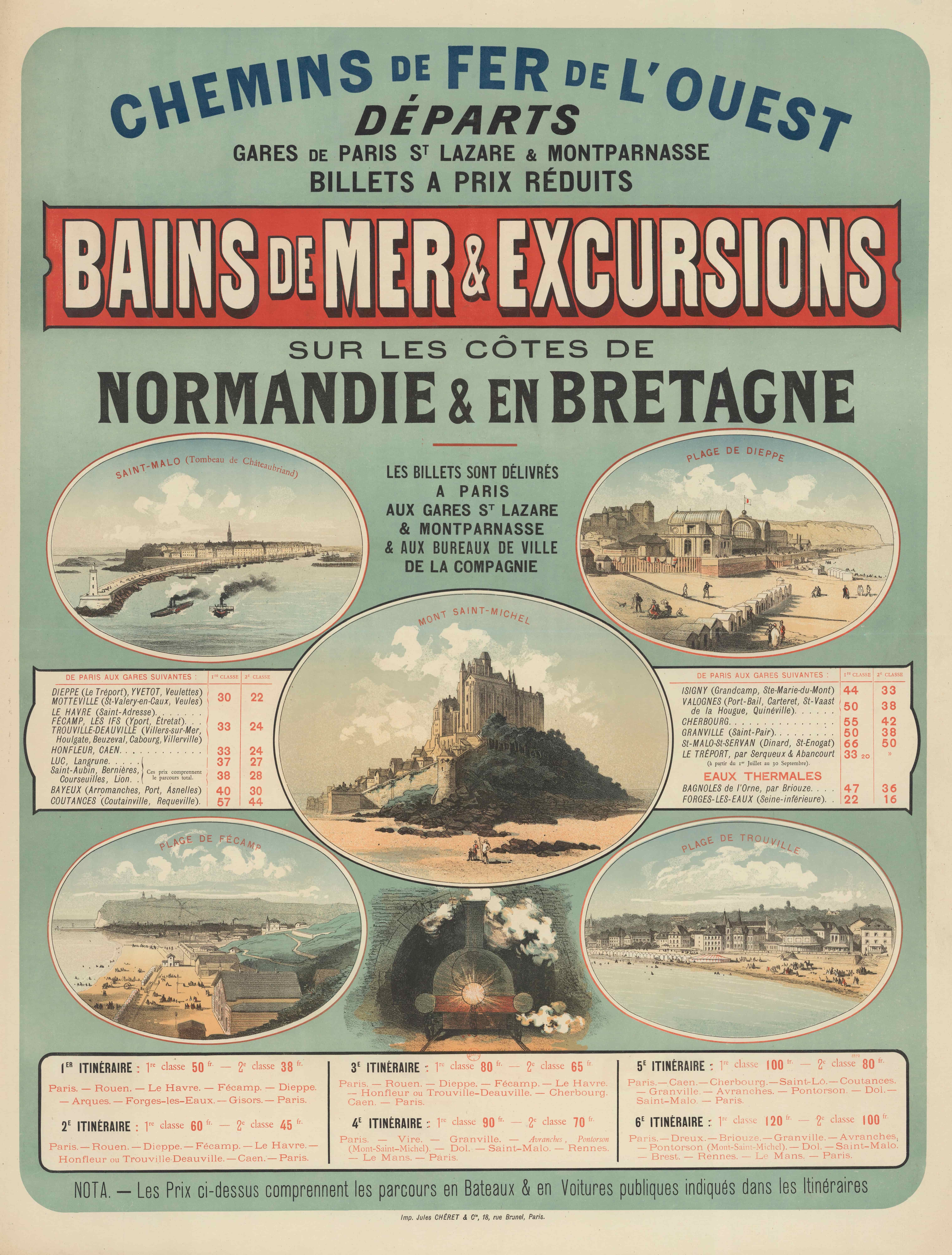 《西部铁路。诺曼底和布列塔尼海岸的海水浴和游览》（Western Railways. Sea bathing & excursions on the coasts of Normandy & Brittany）｜朱尔·谢雷 Jules Chéret｜1879