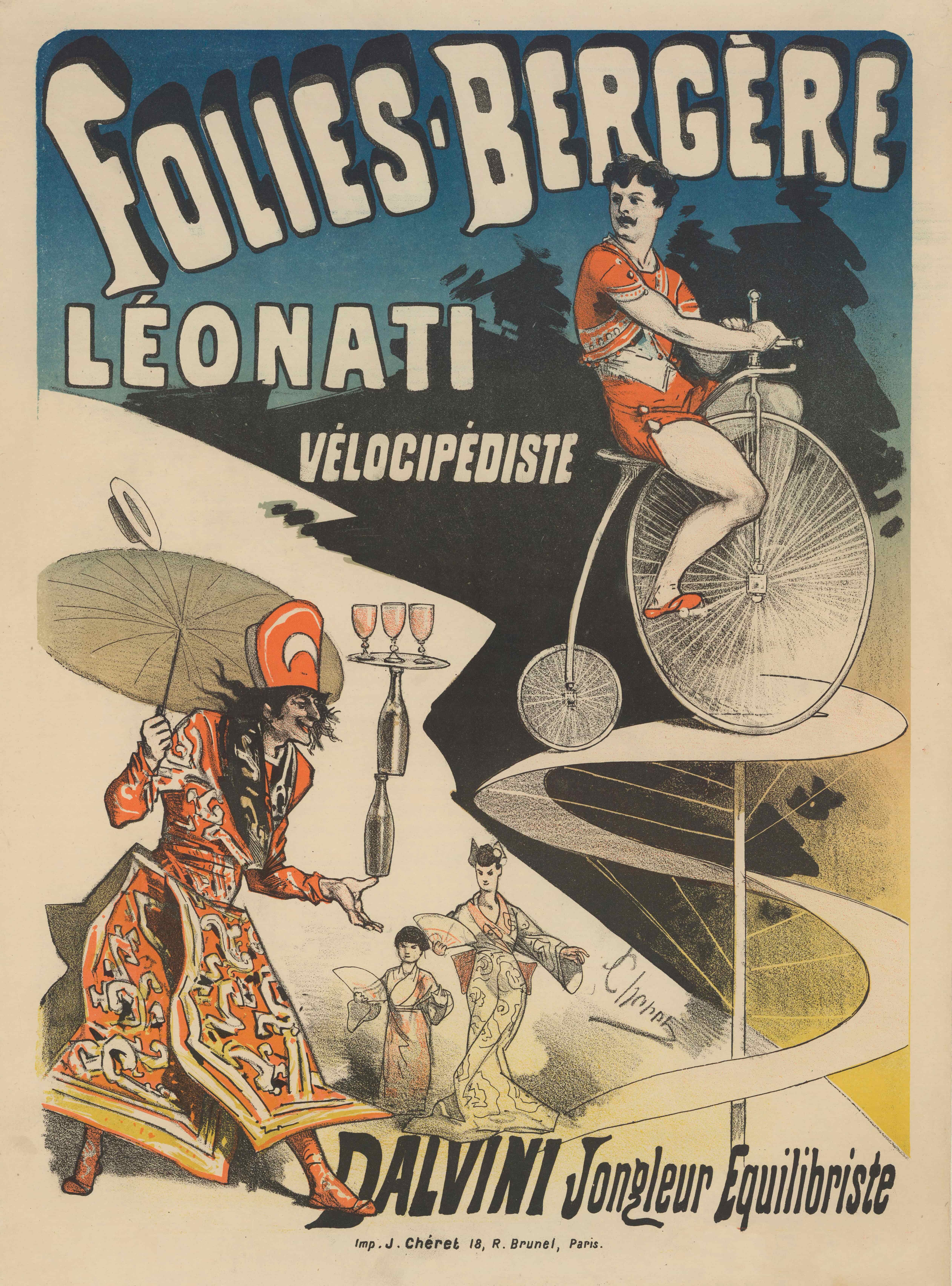 《Folies-Bergère。莱奥纳蒂，速度》（Folies-Bergère. Léonati, vélocipédiste）｜朱尔·谢雷 Jules Chéret｜1880