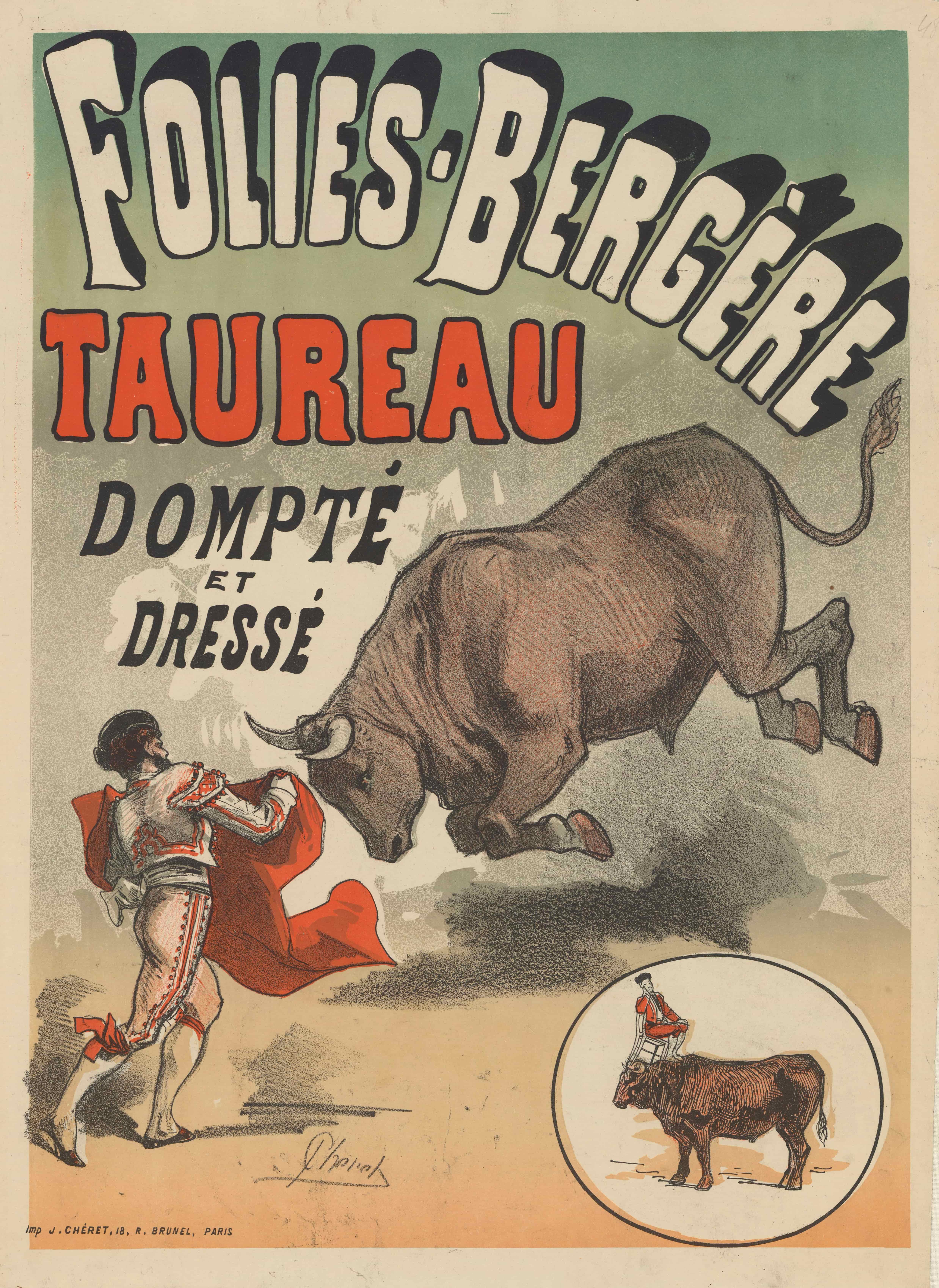 《Folies-Bergère。金牛座被驯服和训练》（Folies-Bergère. Taurus tamed and trained）｜朱尔·谢雷 Jules Chéret｜1880