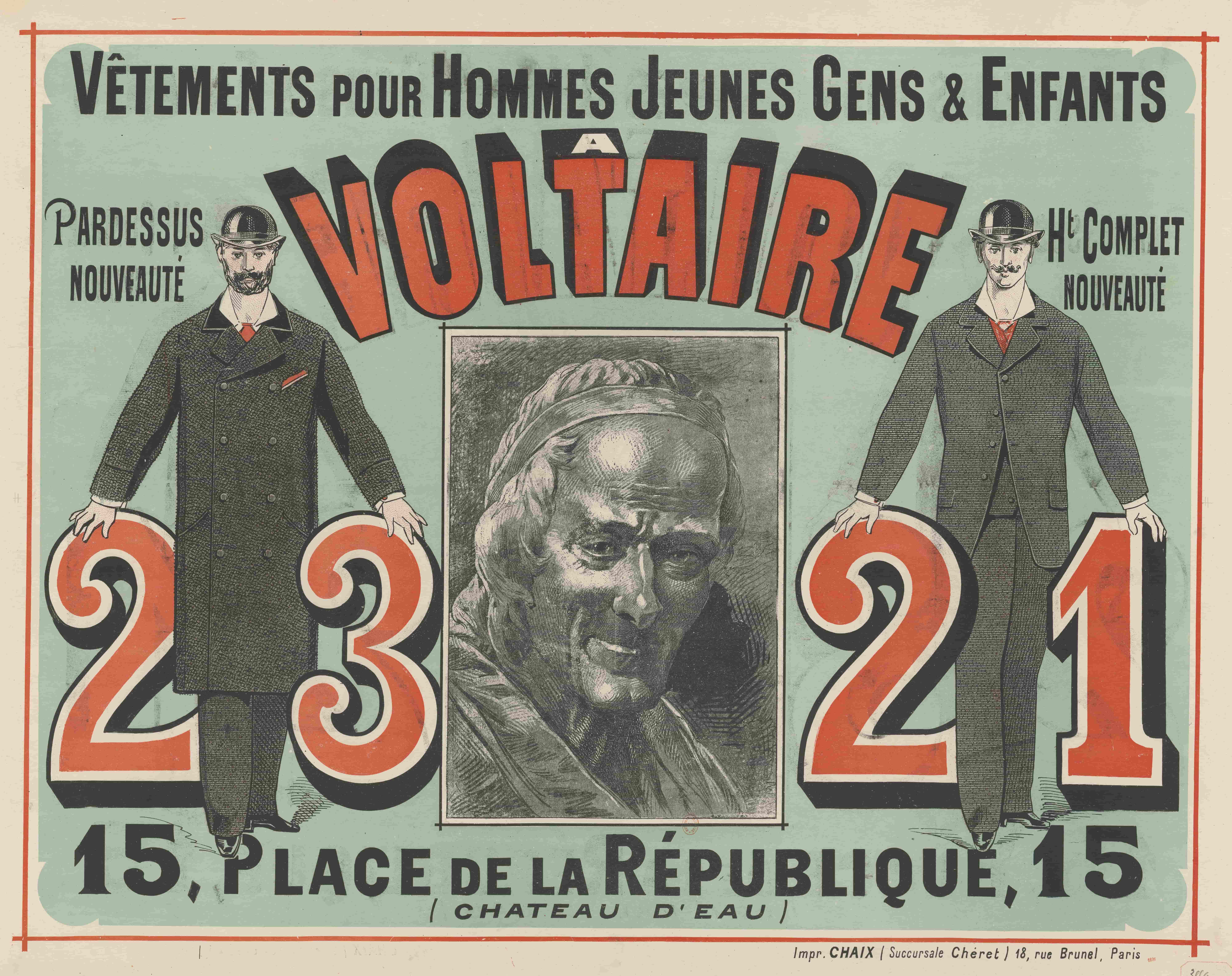 《伏尔泰 男士、青少年和儿童服装》（Clothing for men, young people & children in Voltaire）｜朱尔·谢雷 Jules Chéret｜1881