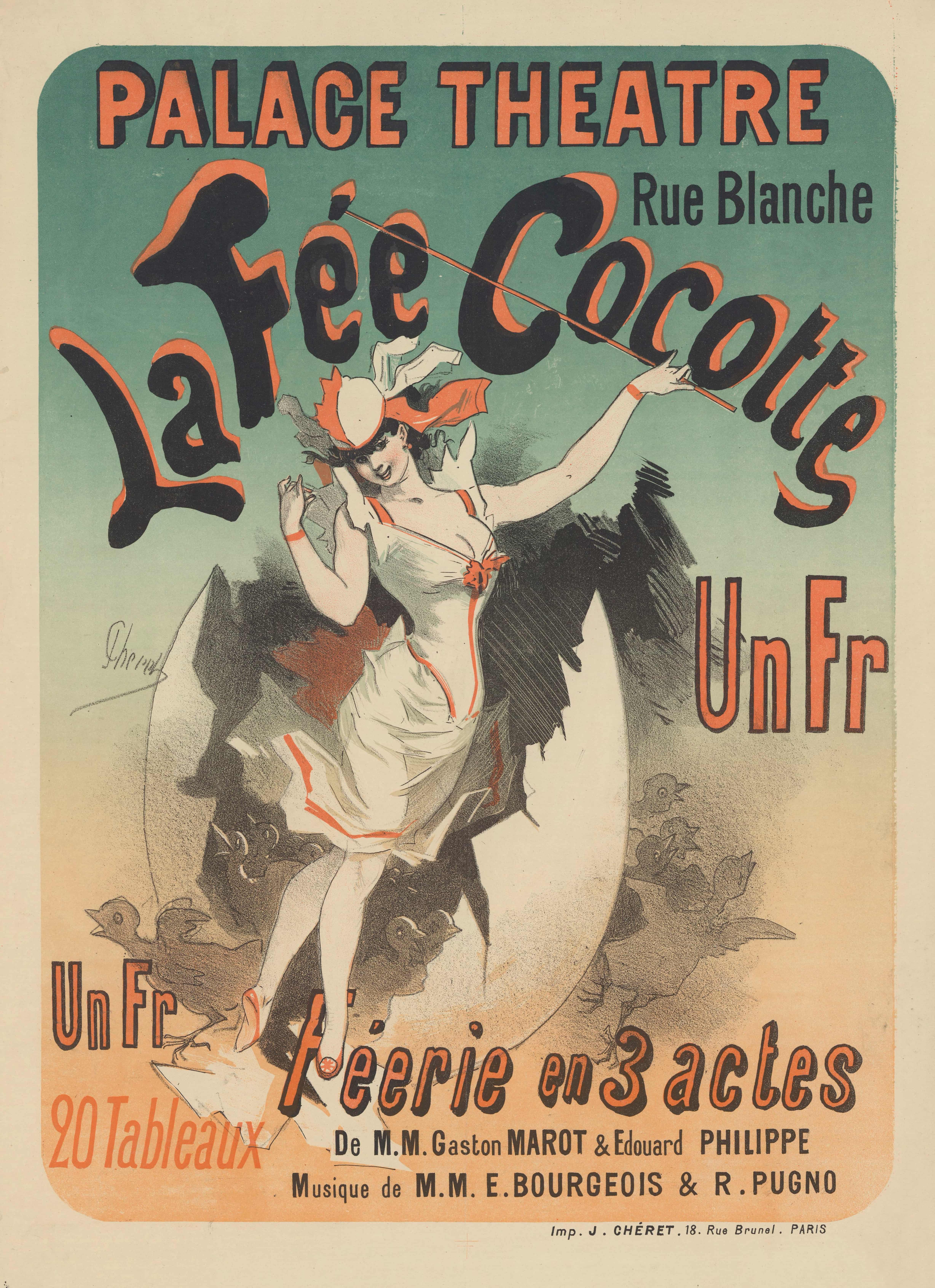 《宫殿剧院，布兰奇街。科科特仙女。》（Palace Theater, rue Blanche. The cocotte fairy.）｜朱尔·谢雷 Jules Chéret｜1881