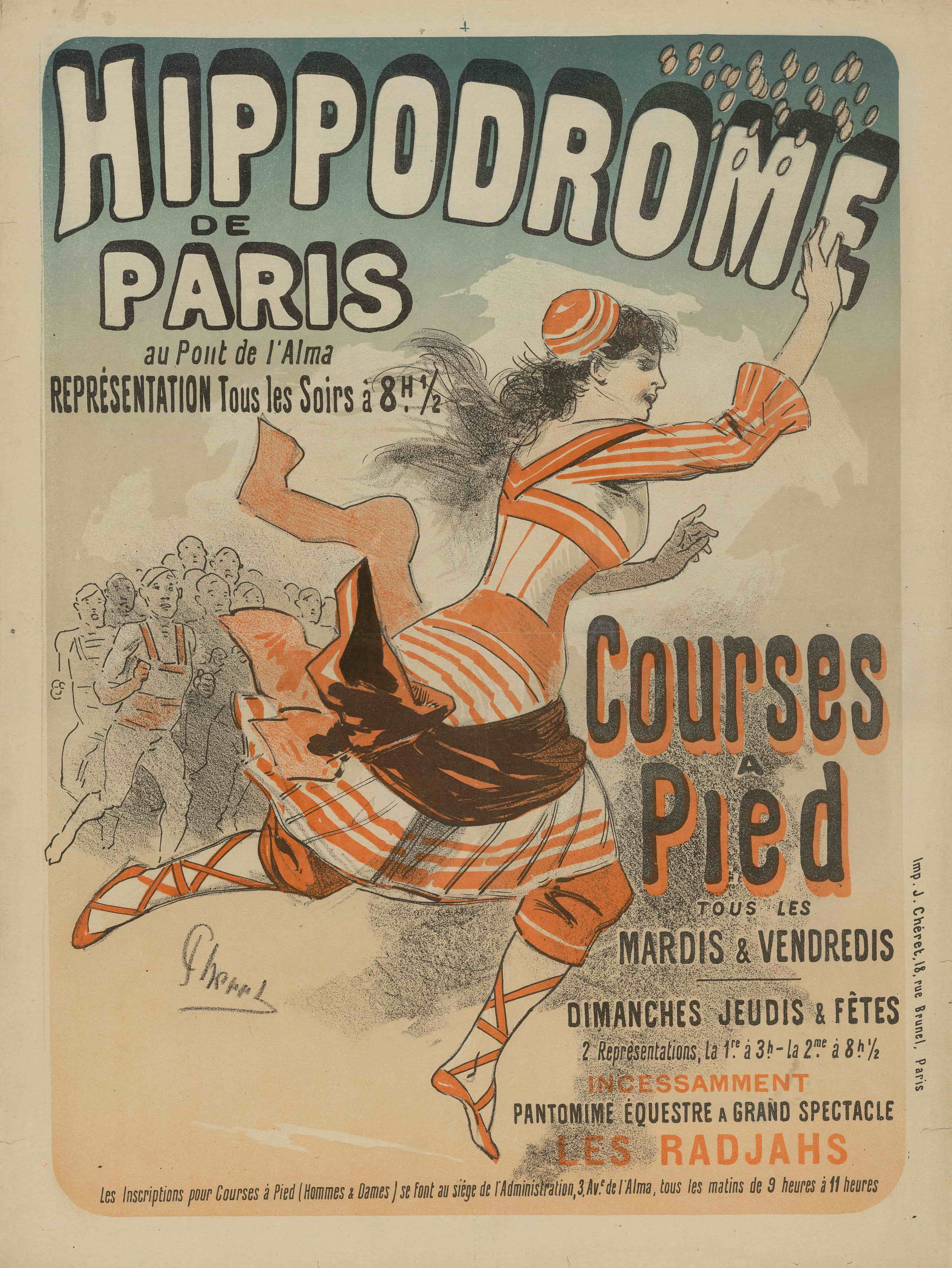 《巴黎竞技场，跑步比赛》（Paris Hippodrome, running races）｜朱尔·谢雷 Jules Chéret｜1881