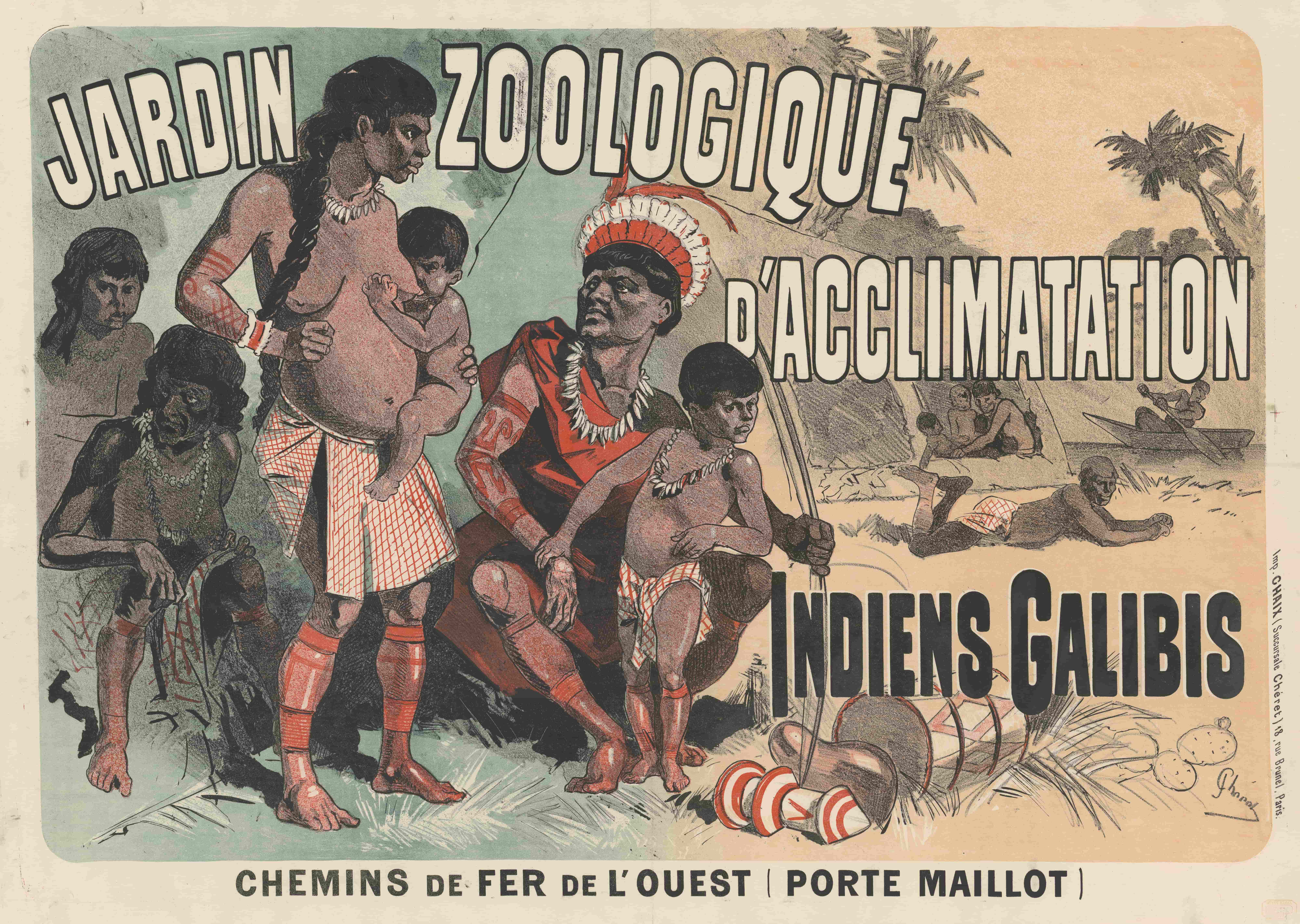 《加利比斯印第安适应动物园。西部铁路（马约门）》（Galibis Indian acclimatization zoological garden. Western Railways (Porte Maillot)）｜朱尔·谢雷 Jules Chéret｜1882
