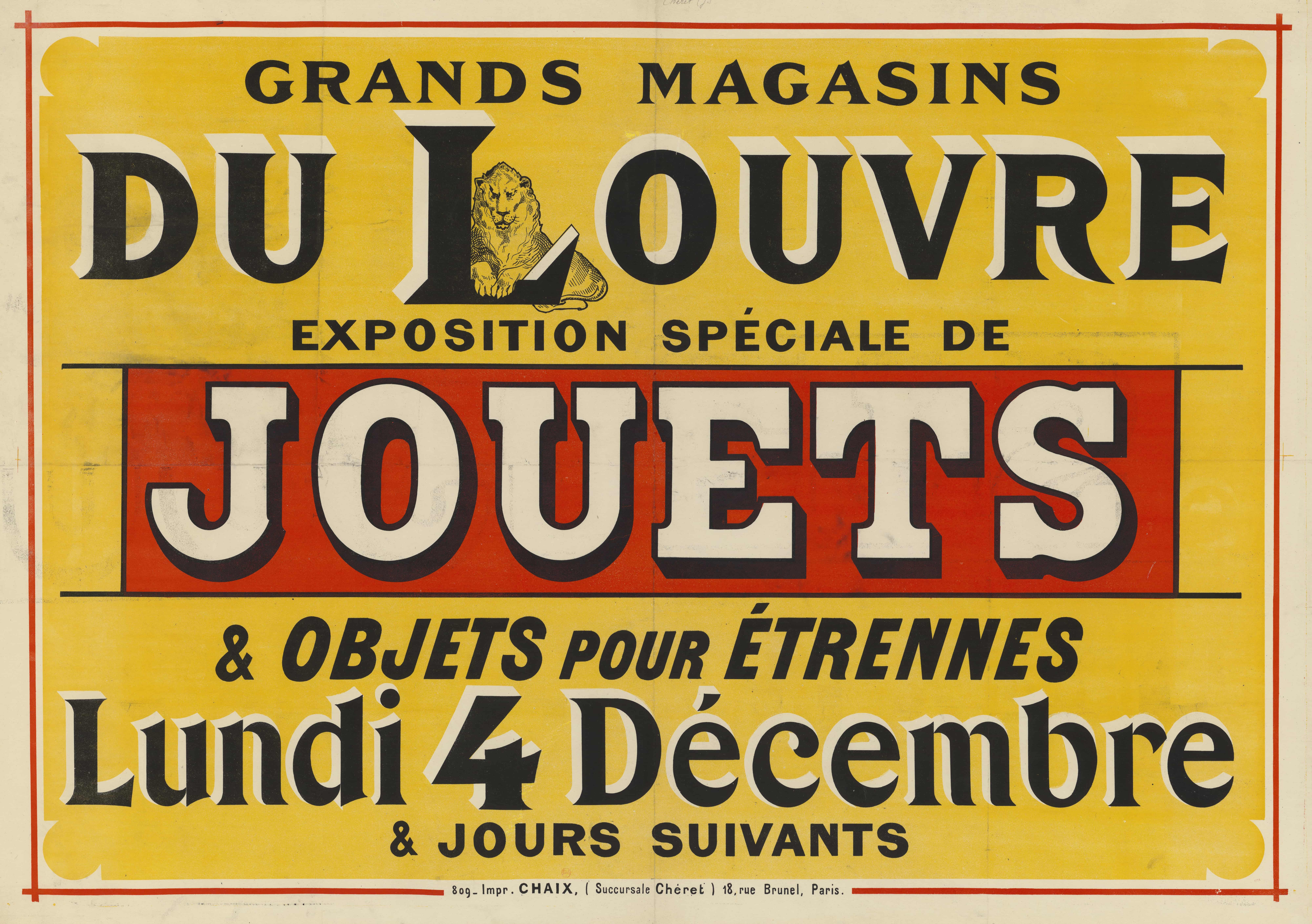 《卢浮宫百货公司，特设玩具展。 12 月 4 日星期一》（Louvre department stores, special Toys exhibition. Monday December 4）｜朱尔·谢雷 Jules Chéret｜1882