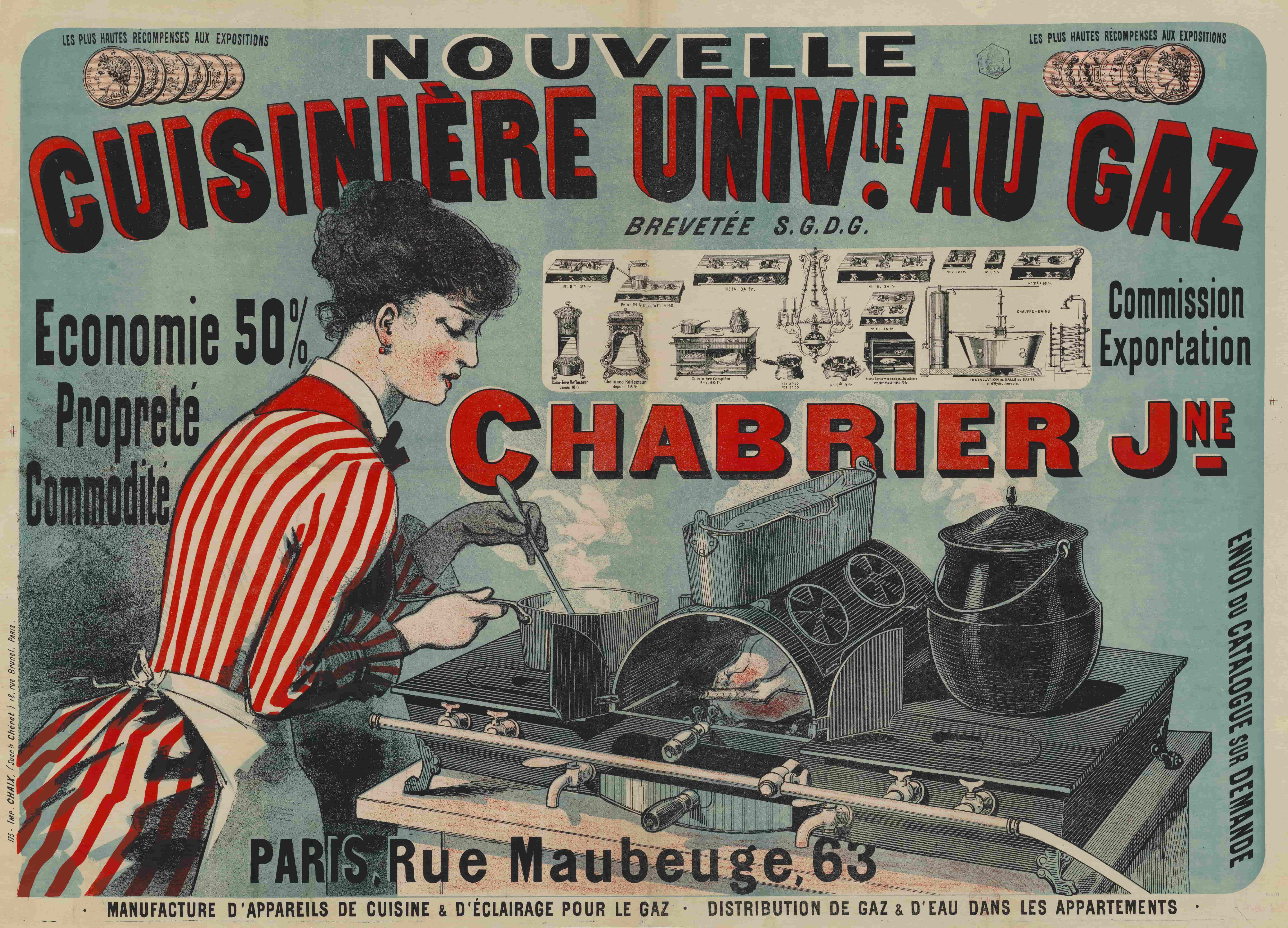 《新款 Chabrier young 通用燃气灶》（New Chabrier young universal gas cooker）｜朱尔·谢雷 Jules Chéret｜1882