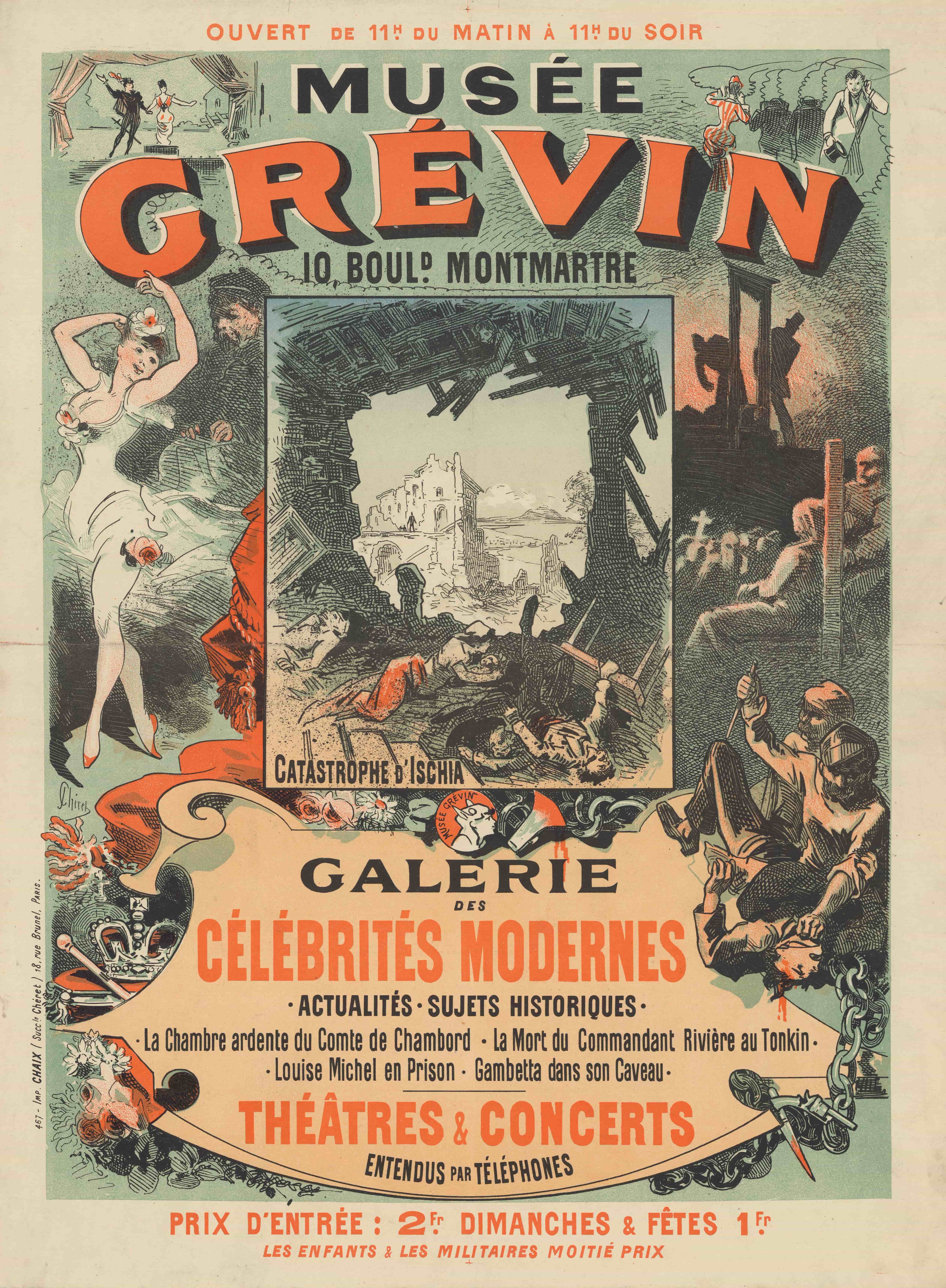 《格雷万博物馆……伊斯基亚的灾难。现代名人画廊》（Grévin Museum… Disaster of Ischia. Gallery of modern celebrities）｜朱尔·谢雷 Jules Chéret｜1883