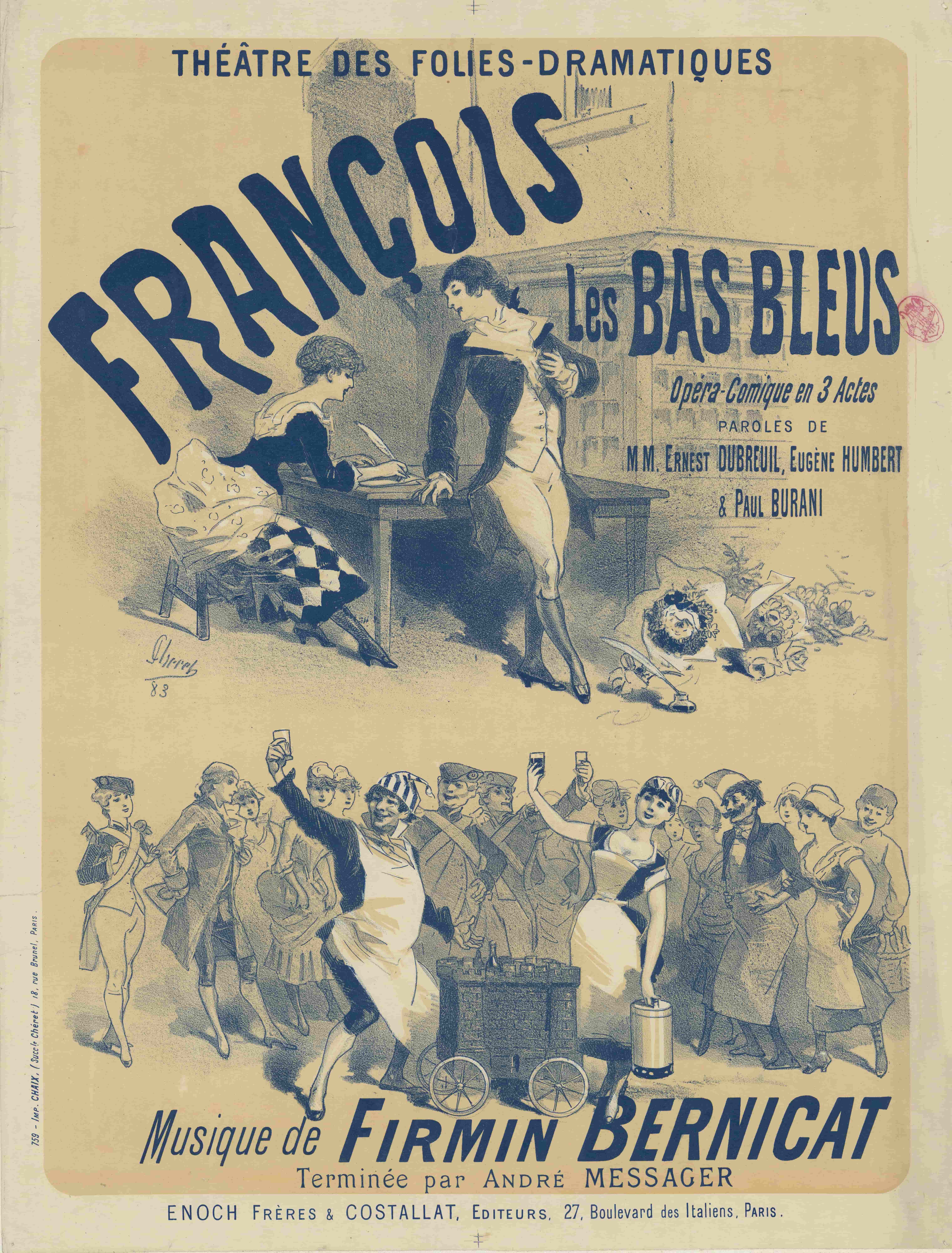 《Folies-Dramatiques 剧院。蓝丝袜弗朗西斯》（Théâtre des Folies-Dramatiques. Francis the Blue Stockings）｜朱尔·谢雷 Jules Chéret｜1883