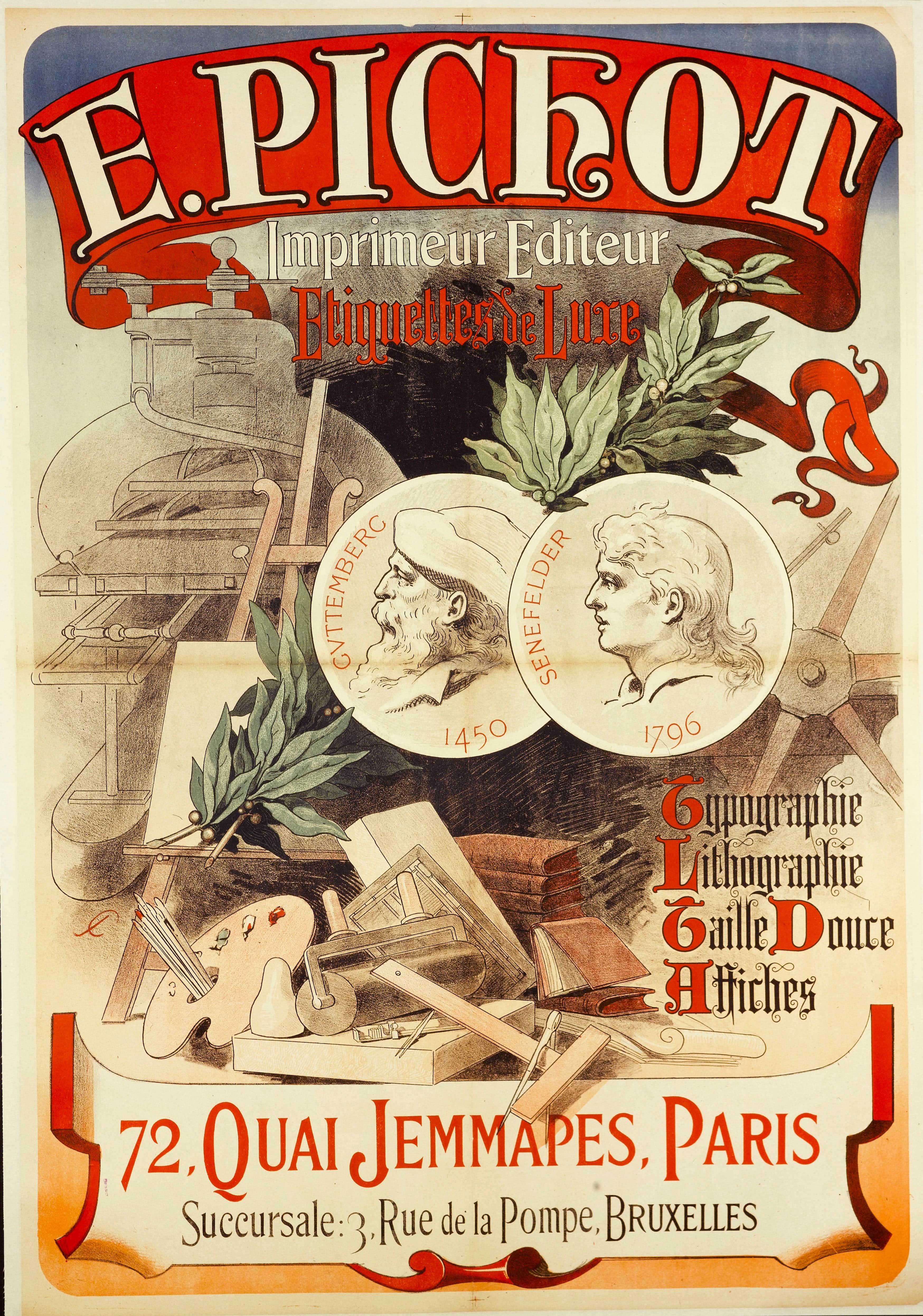 《E.PICHOT 打印机出版商、奢侈品标签、版式》（E.PICHOT Printer Publisher, Luxury Labels, Typography）｜朱尔·谢雷 Jules Chéret｜,1884