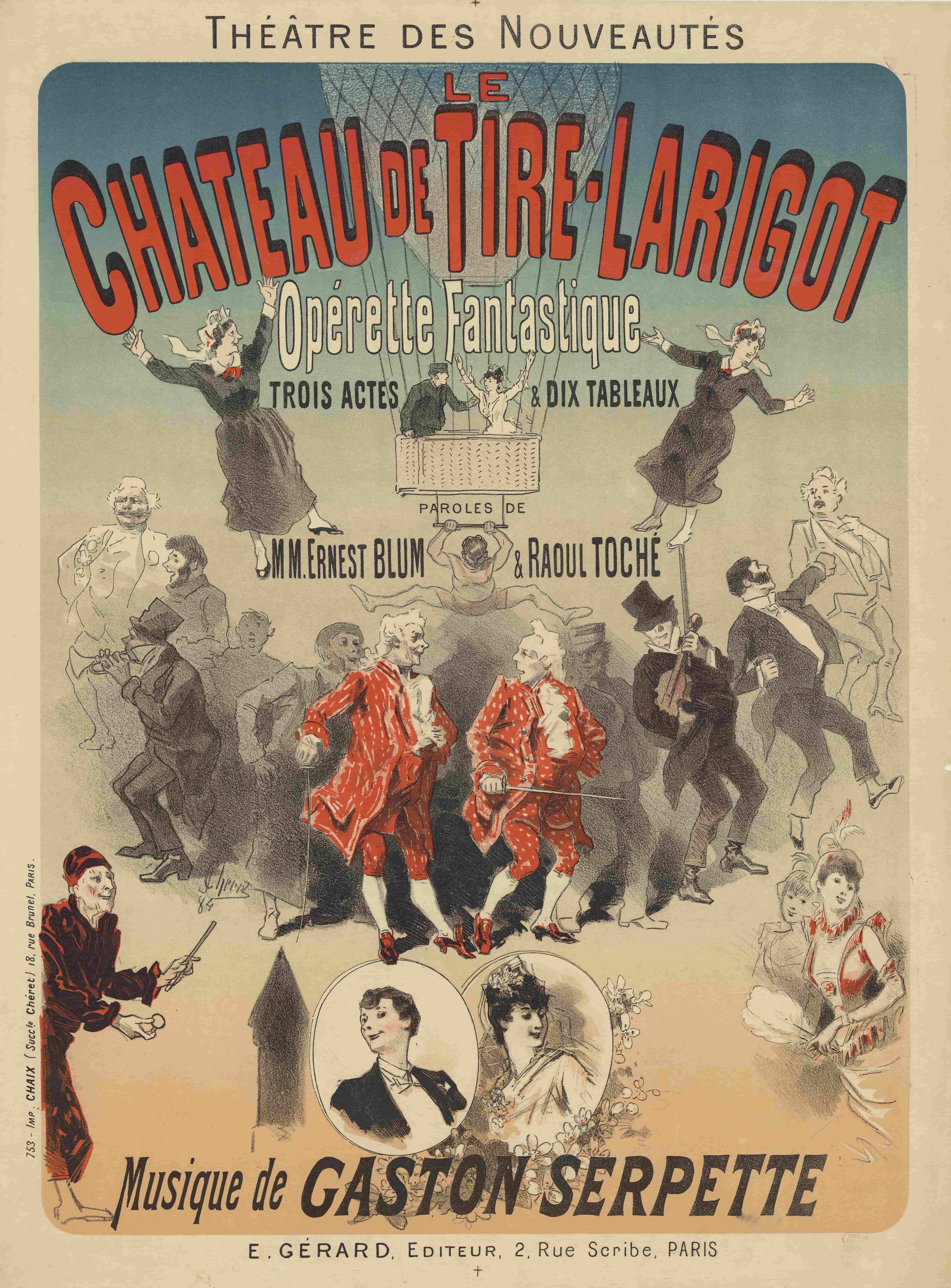《新奇剧场。蒂尔拉里戈城堡，三幕十场精彩轻歌剧》（Theater of Novelties. The Château de Tire-Larigot, fantastic operetta in three acts & ten scenes）｜朱尔·谢雷 Jules Chéret｜1884