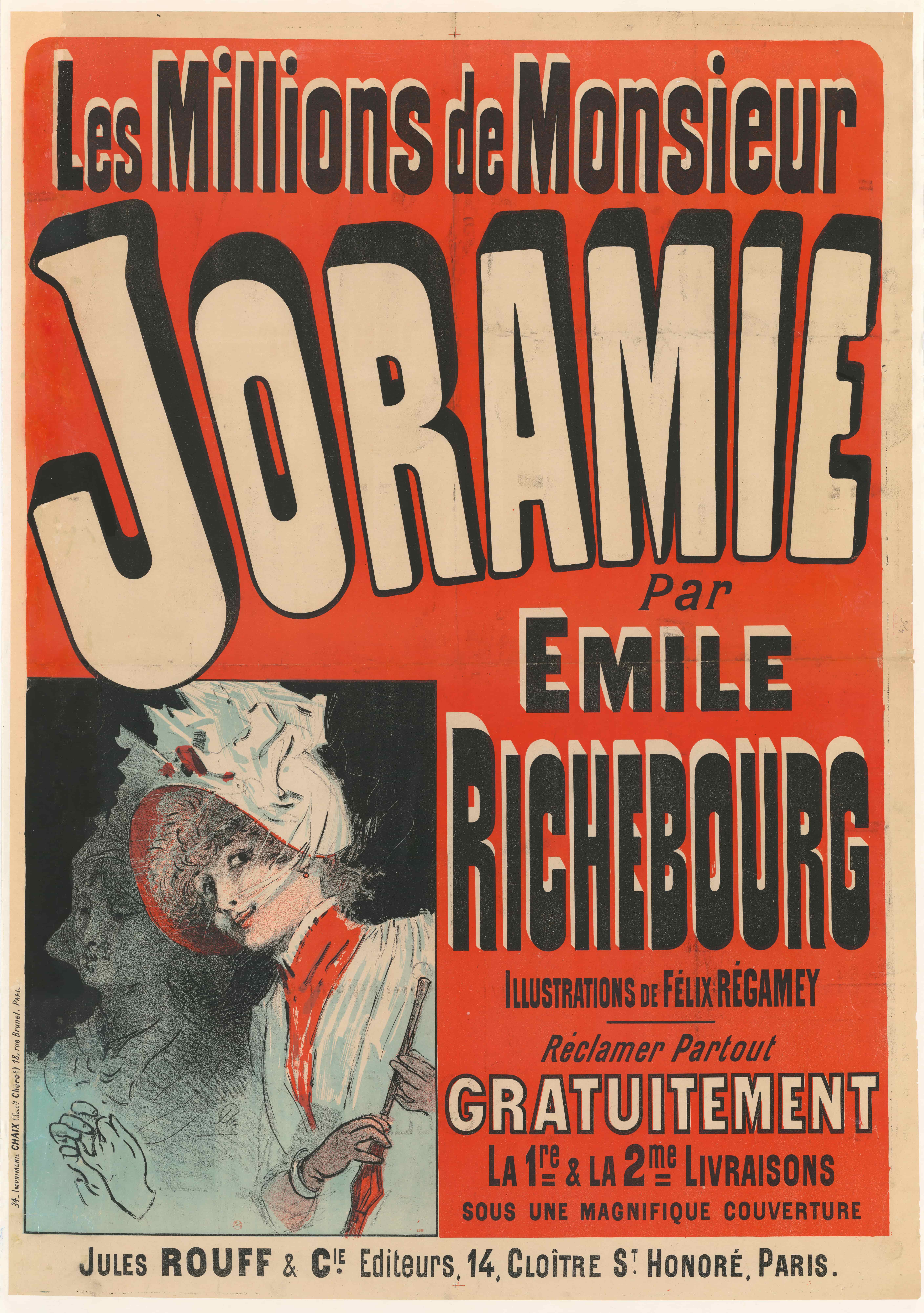 《乔拉米先生的百万富翁 埃米尔·里奇堡》（Monsieur Joramie's Millions by Emile Richebourg）｜朱尔·谢雷 Jules Chéret｜1886
