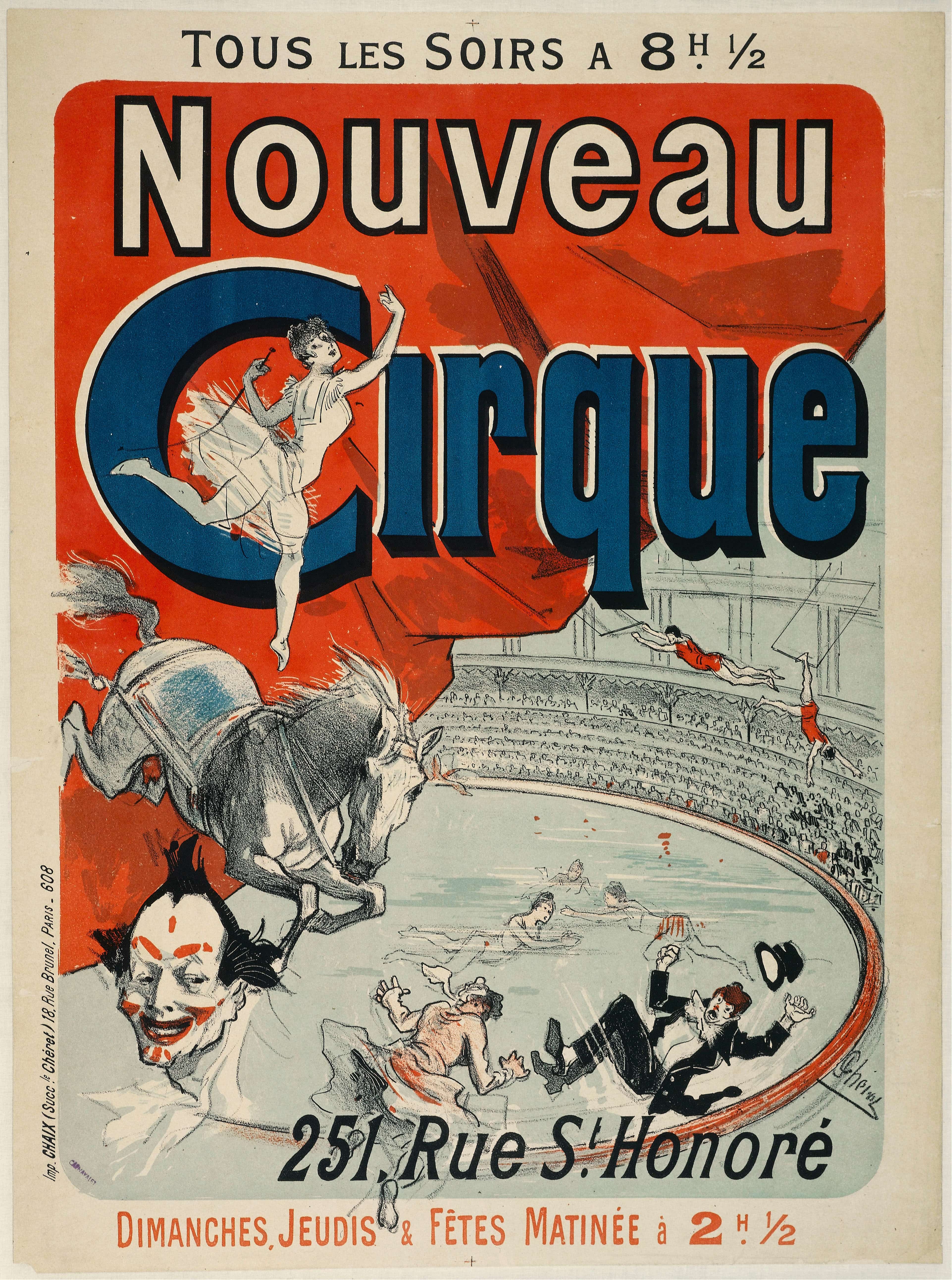 《新马戏团，251，Rue St. Honoré》（New Circus, 251, Rue St. Honoré）｜朱尔·谢雷 Jules Chéret｜1886