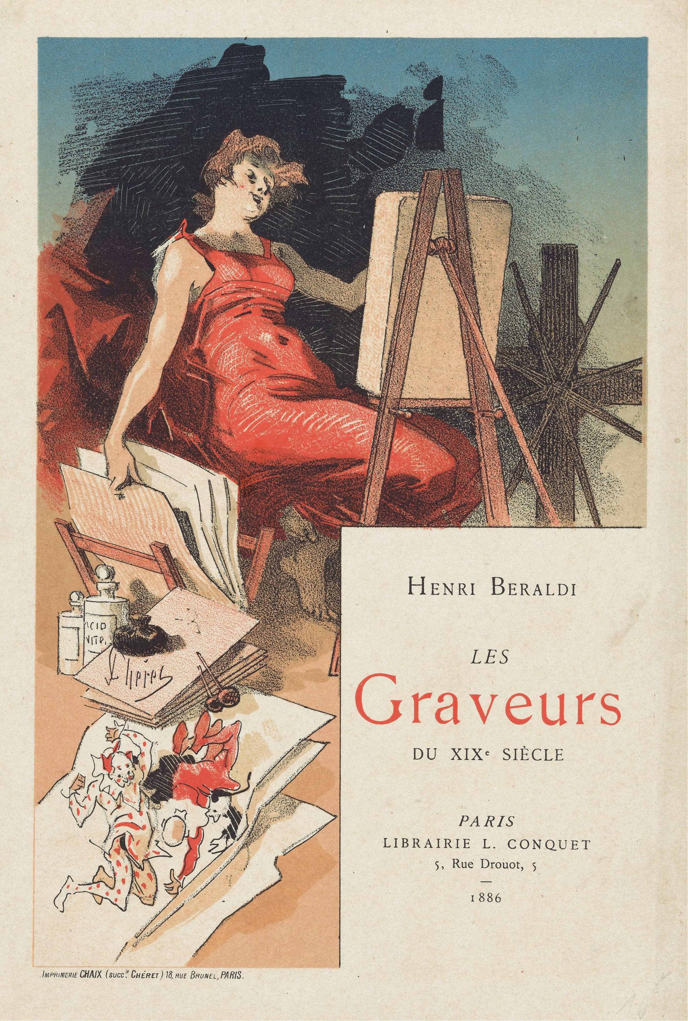 《被版画师的工具和材料包围的女人》（Woman Surrounded by a Printmaker's Tools and Materials）｜朱尔·谢雷 Jules Chéret｜1886