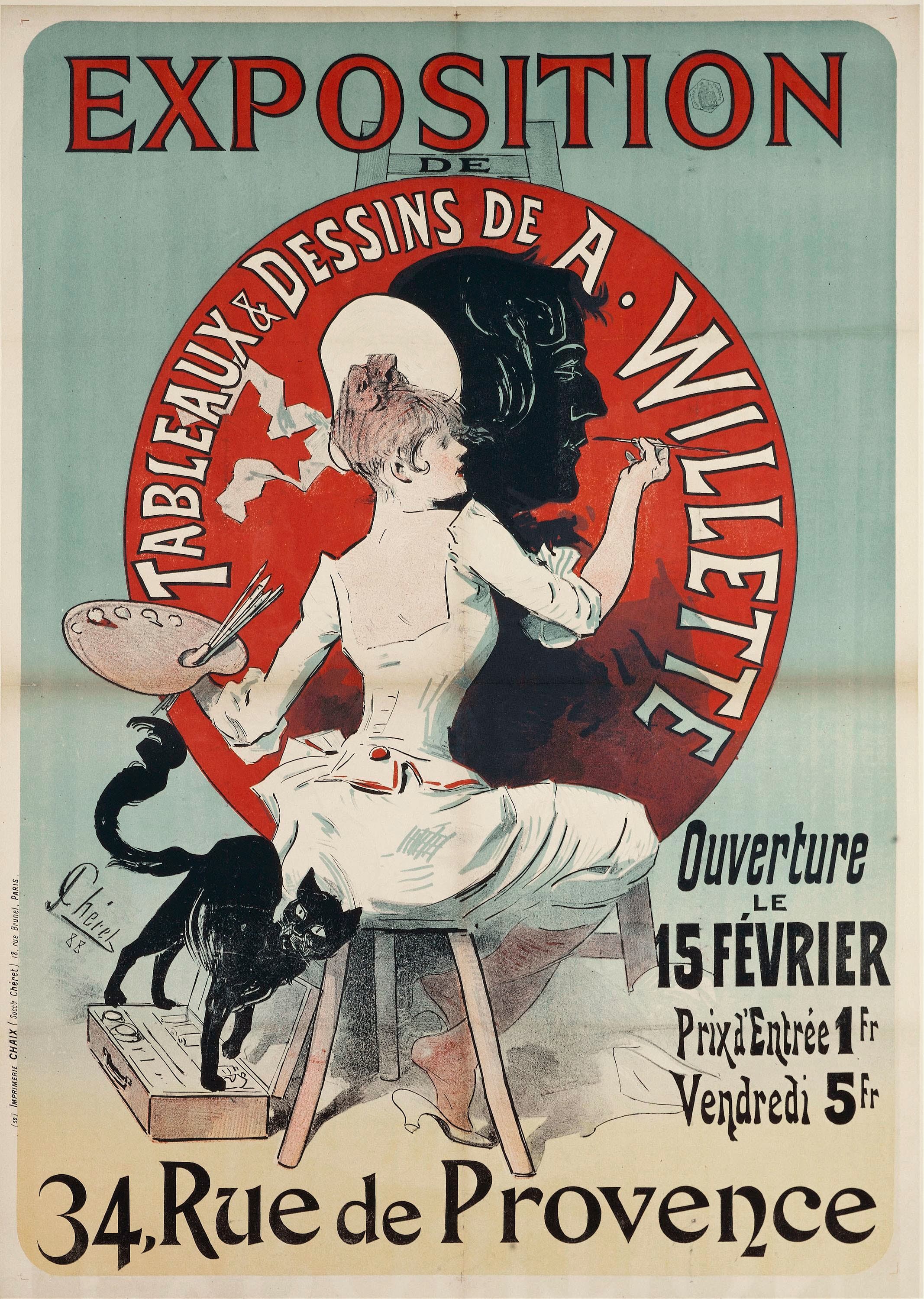《A. Willette 绘画作品展》（Exhibition of Paintings and Drawings by A. Willette）｜朱尔·谢雷 Jules Chéret｜1888