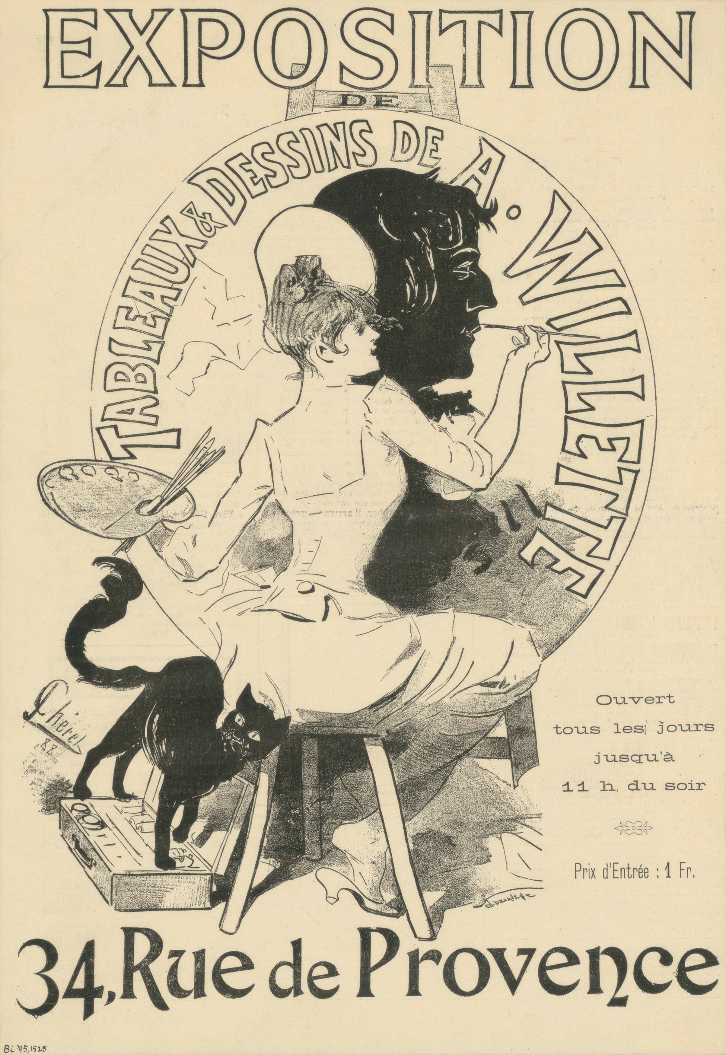 《A. Willette 绘画作品展》（Exhibition of Paintings and Drawings by A. Willette）｜朱尔·谢雷 Jules Chéret｜1888