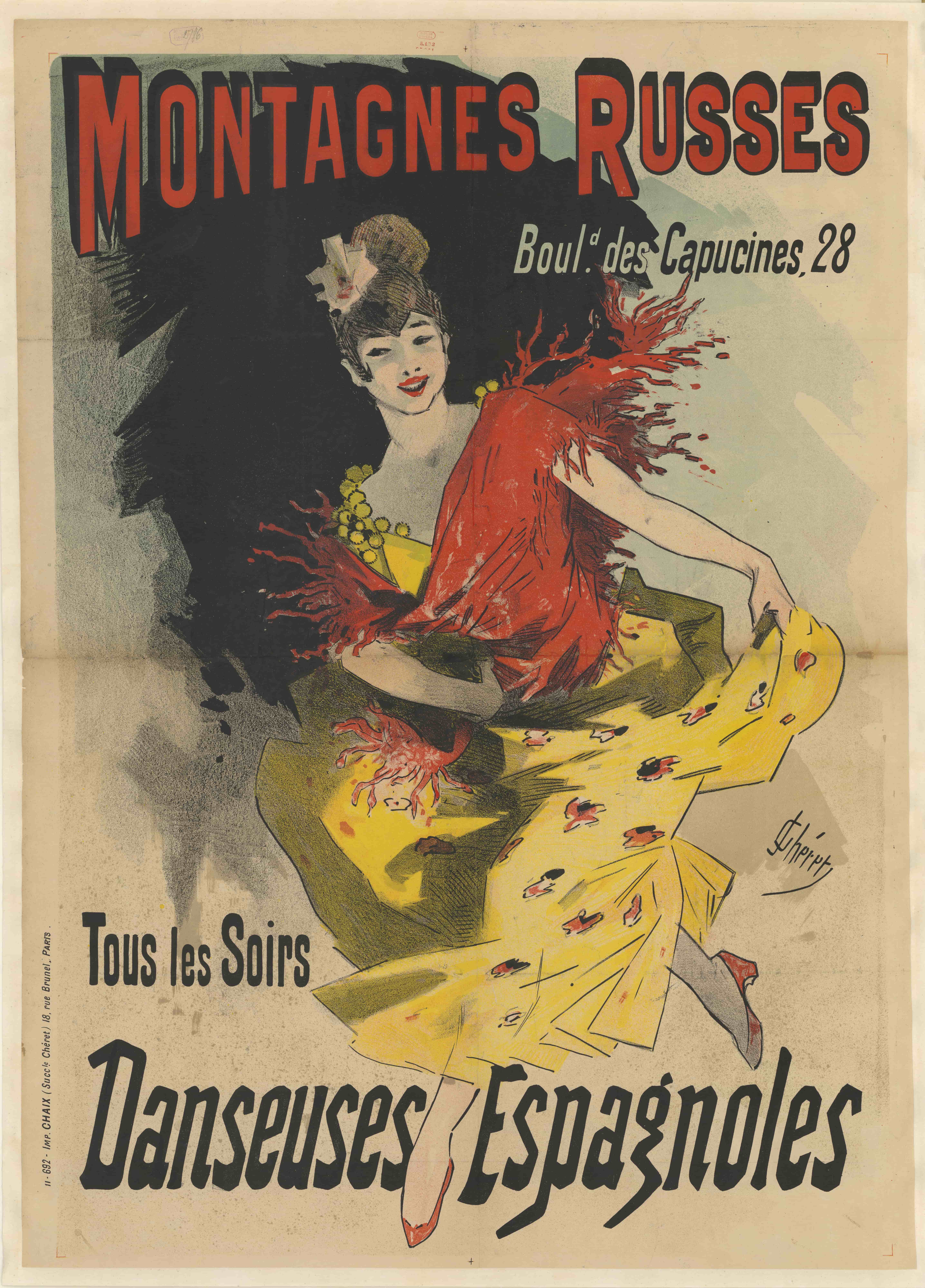 《俄罗斯山地。西班牙舞蹈之夜》（Montagnes russes. Tous les soirs Danseuses espagnoles）｜朱尔·谢雷 Jules Chéret｜1889