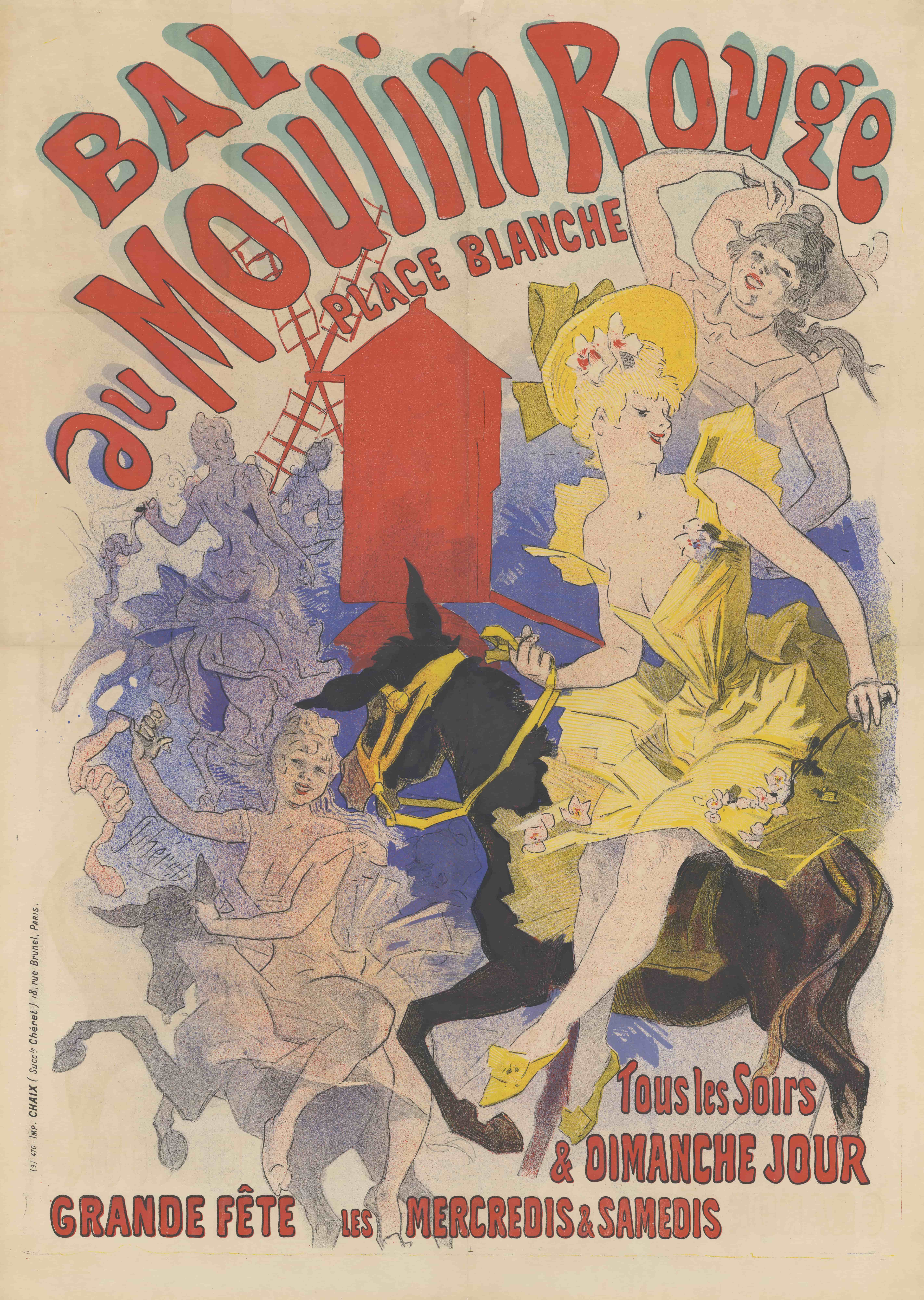 《每晚和周日的红磨坊舞会》（Moulin Rouge Ball every evening and Sunday day）｜朱尔·谢雷 Jules Chéret｜1889