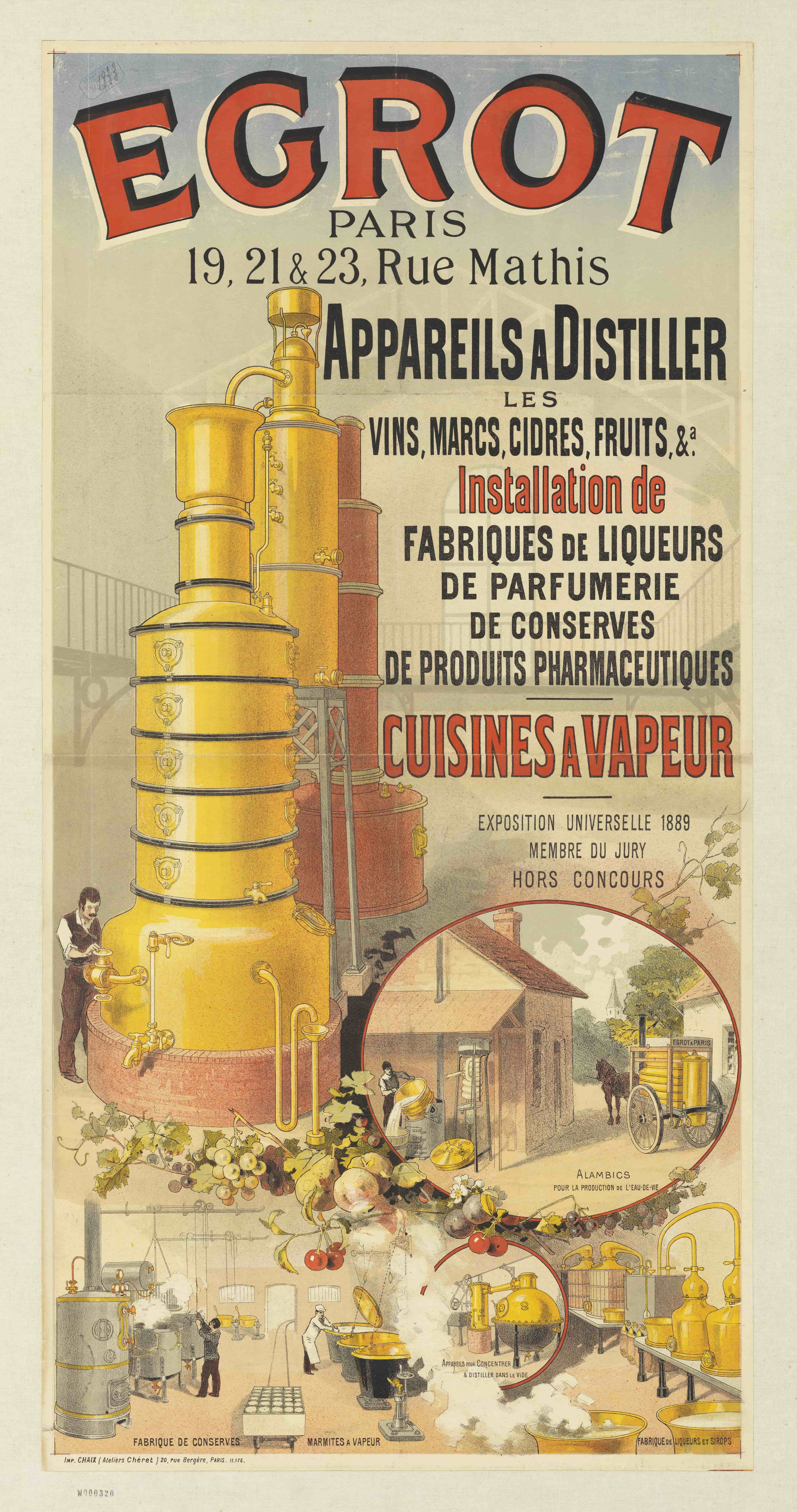《白鹭。蒸馏装置。蒸汽厨房》（Egrot. Distilling apparatus. steam kitchens）｜朱尔·谢雷 Jules Chéret｜1890