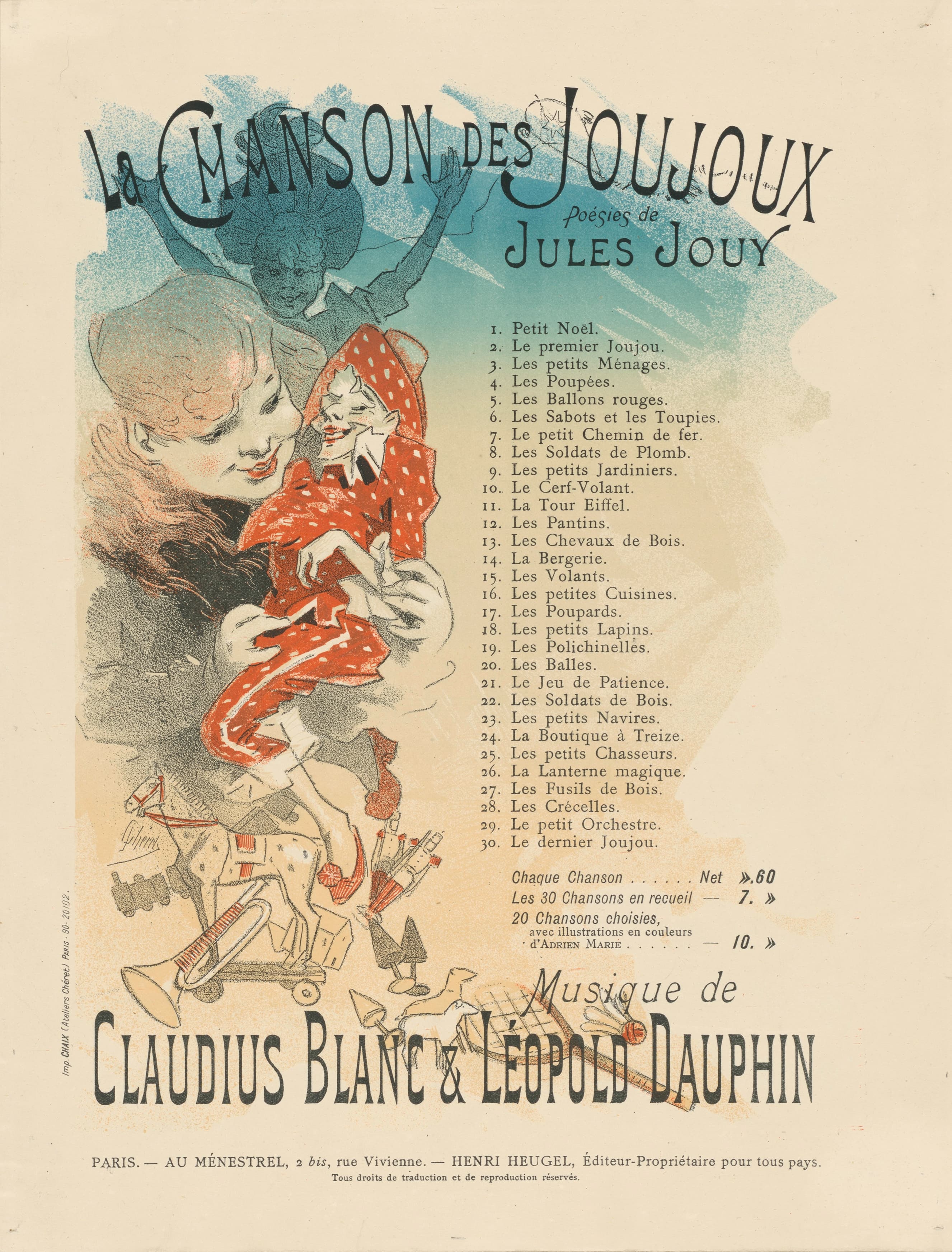 《玩具之歌。儒勒·茹伊·克劳迪斯·布兰克 & 利奥波德·多芬》（The Song of the Toys. Jules Jouy Claudius Blanc & Léopold Dauphin）｜朱尔·谢雷 Jules Chéret｜1890