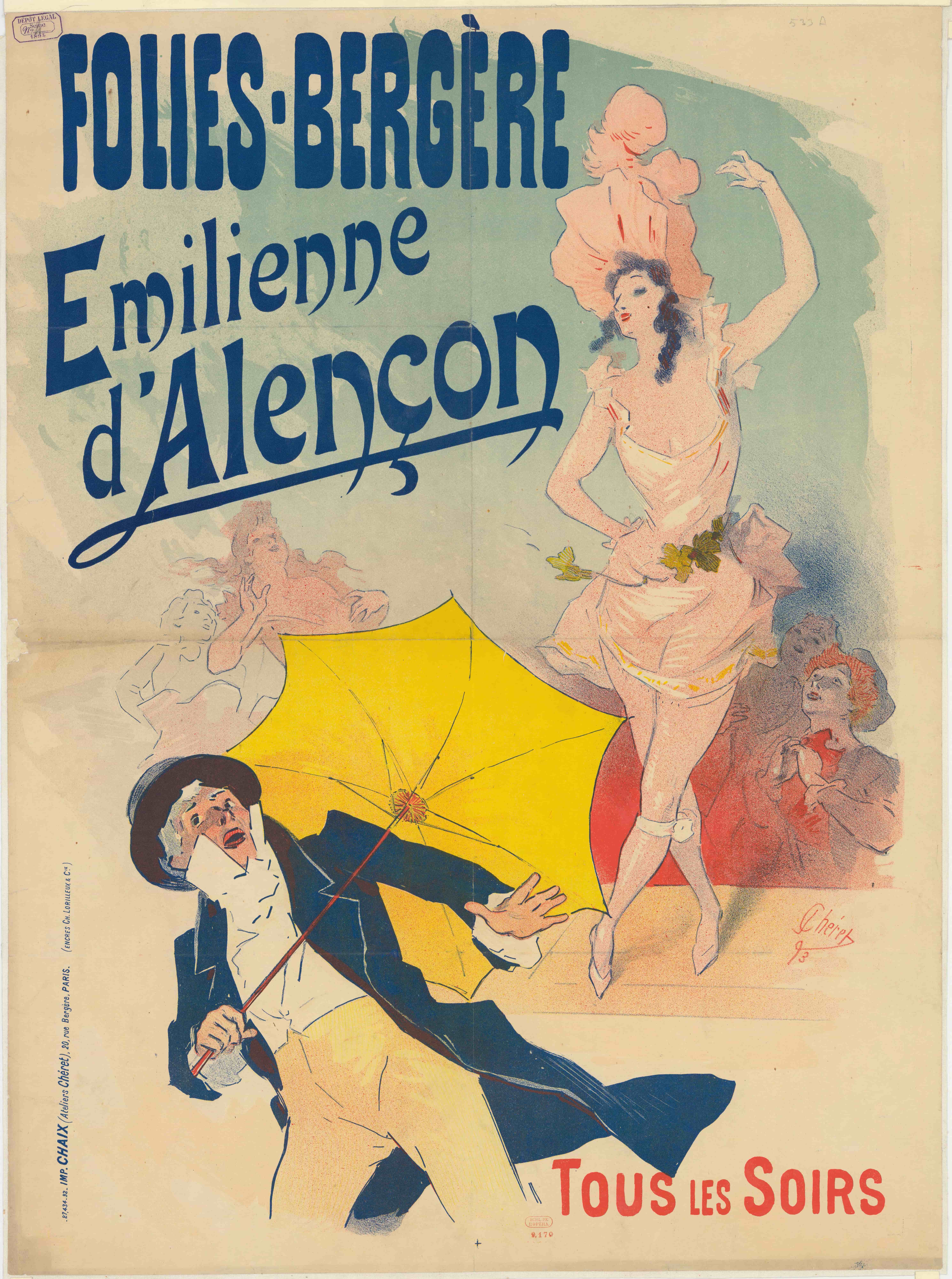 《游乐厅。埃米莉安·达朗松 每晚》（Folies Bergère. Emilienne d'Alençon every evening）｜朱尔·谢雷 Jules Chéret｜1893