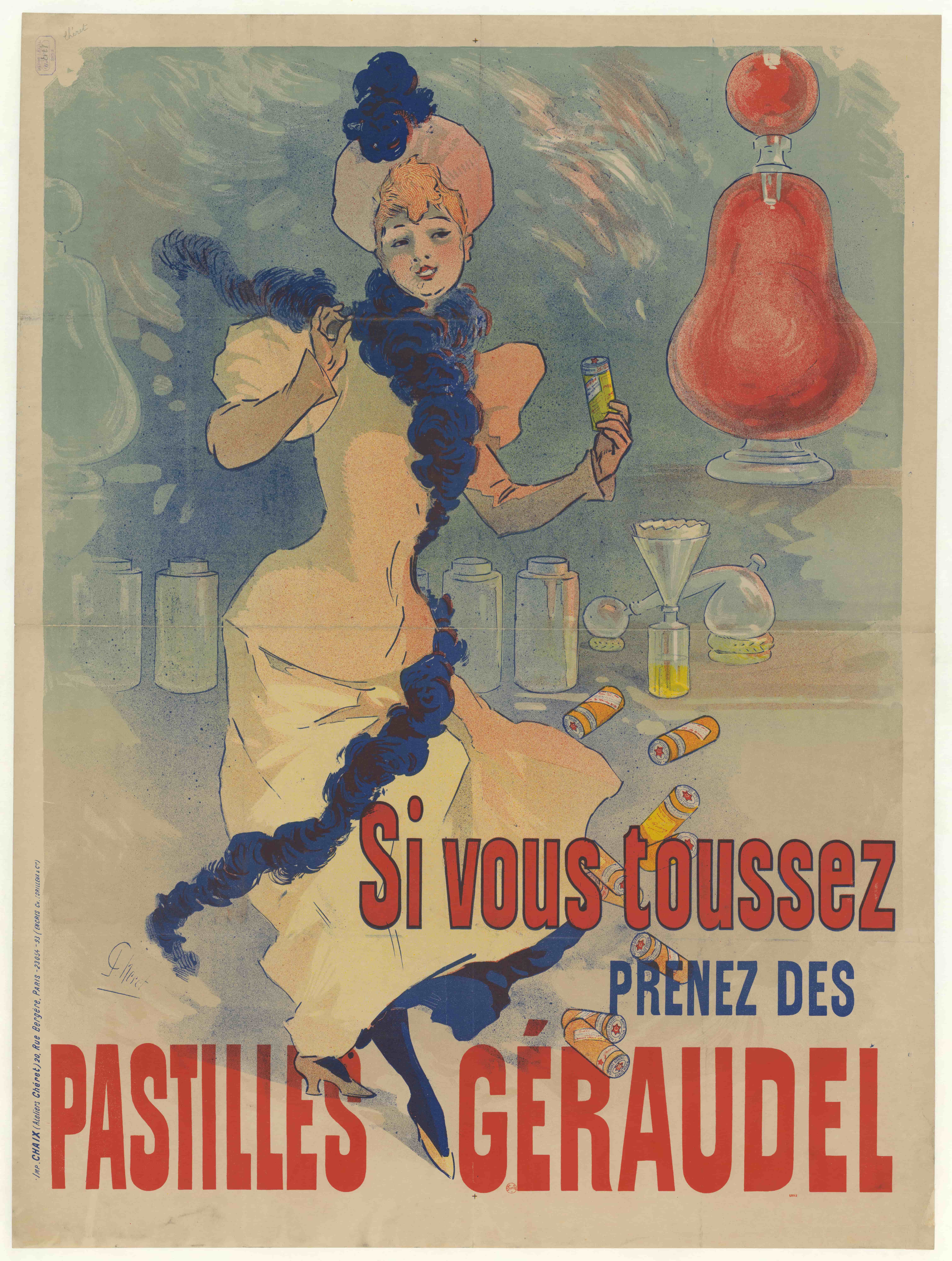 《如果咳嗽，请服用 Géraudel 含片》（If you cough, take Géraudel lozenges）｜朱尔·谢雷 Jules Chéret｜1893