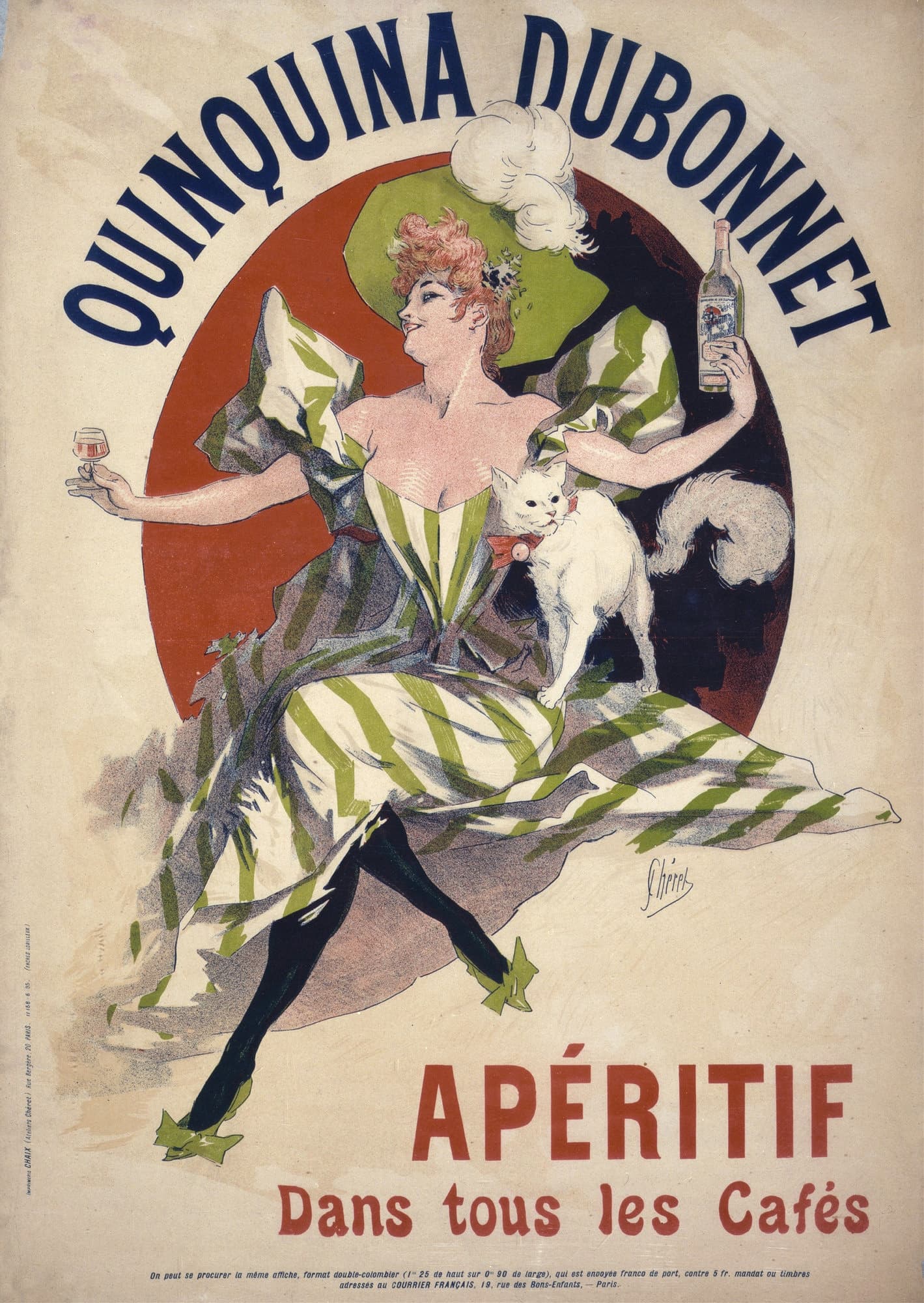 《所有咖啡馆均提供 Quinquina Dubonnet 开胃酒》（Quinquina Dubonnet aperitif in all cafes）｜朱尔·谢雷 Jules Chéret｜1895