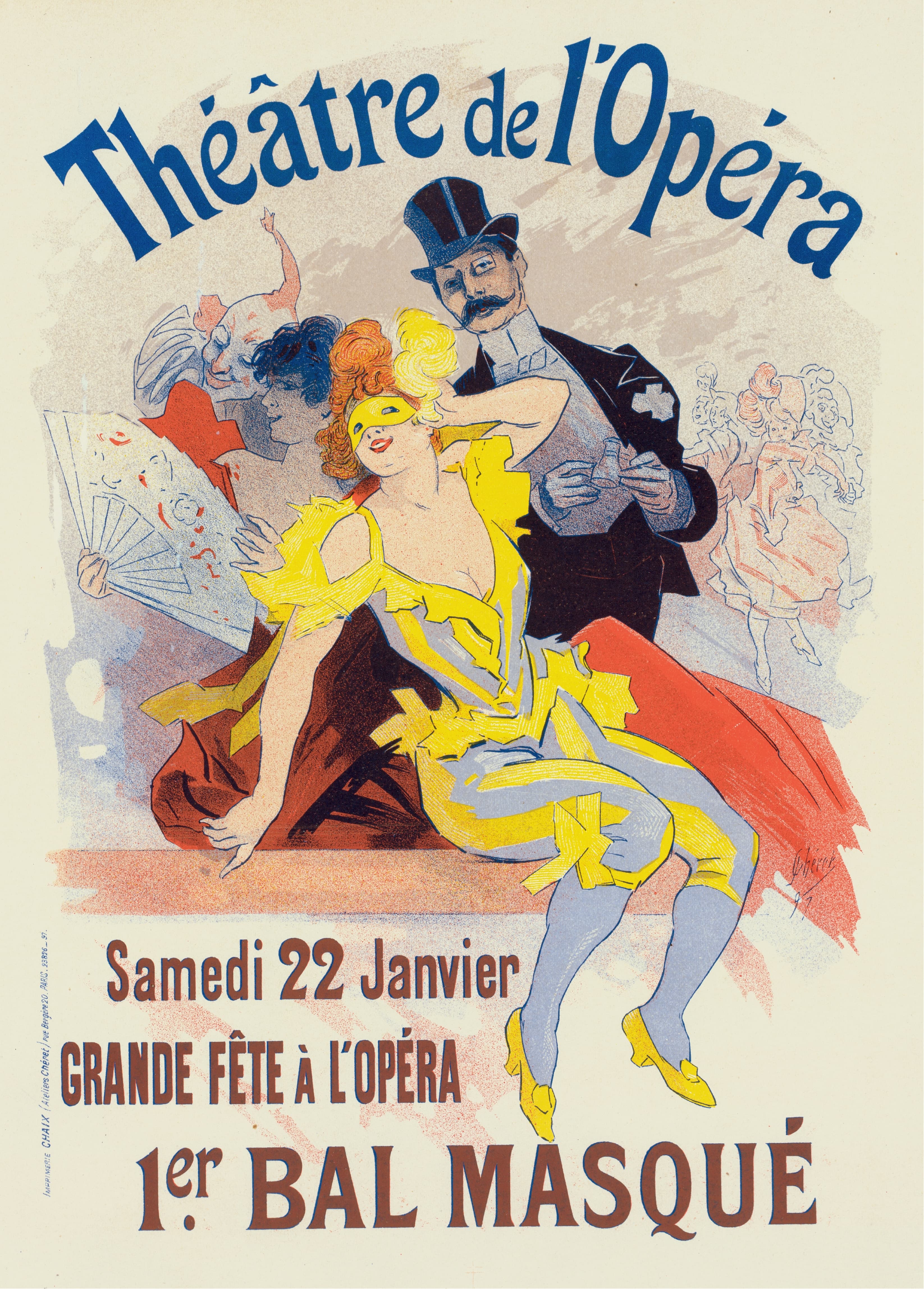 《1号海报。化装舞会，歌剧院盛大派对，1 月 22 日》（Poster For The 1st. Masquerade Ball, The Great Party at the Opera, January 22）｜朱尔·谢雷 Jules Chéret｜1898