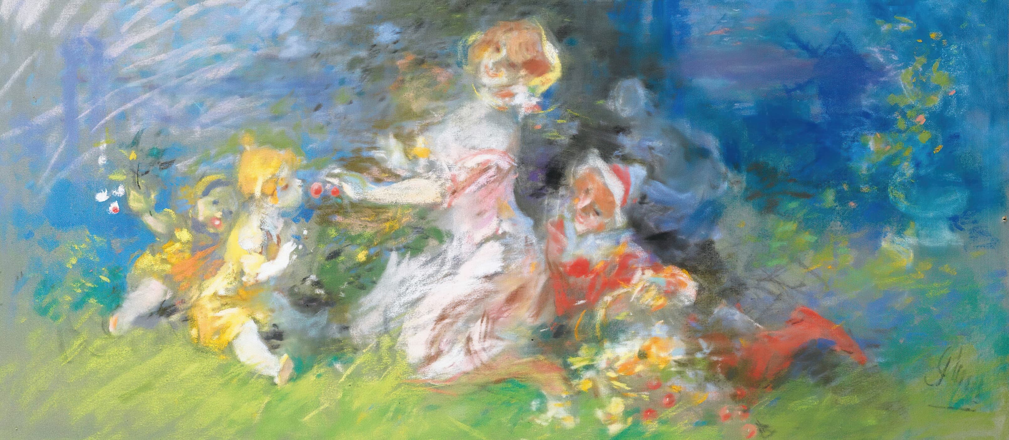 《妇女和儿童采花》（Women and children gathering flowers）｜朱尔·谢雷 Jules Chéret｜不明
