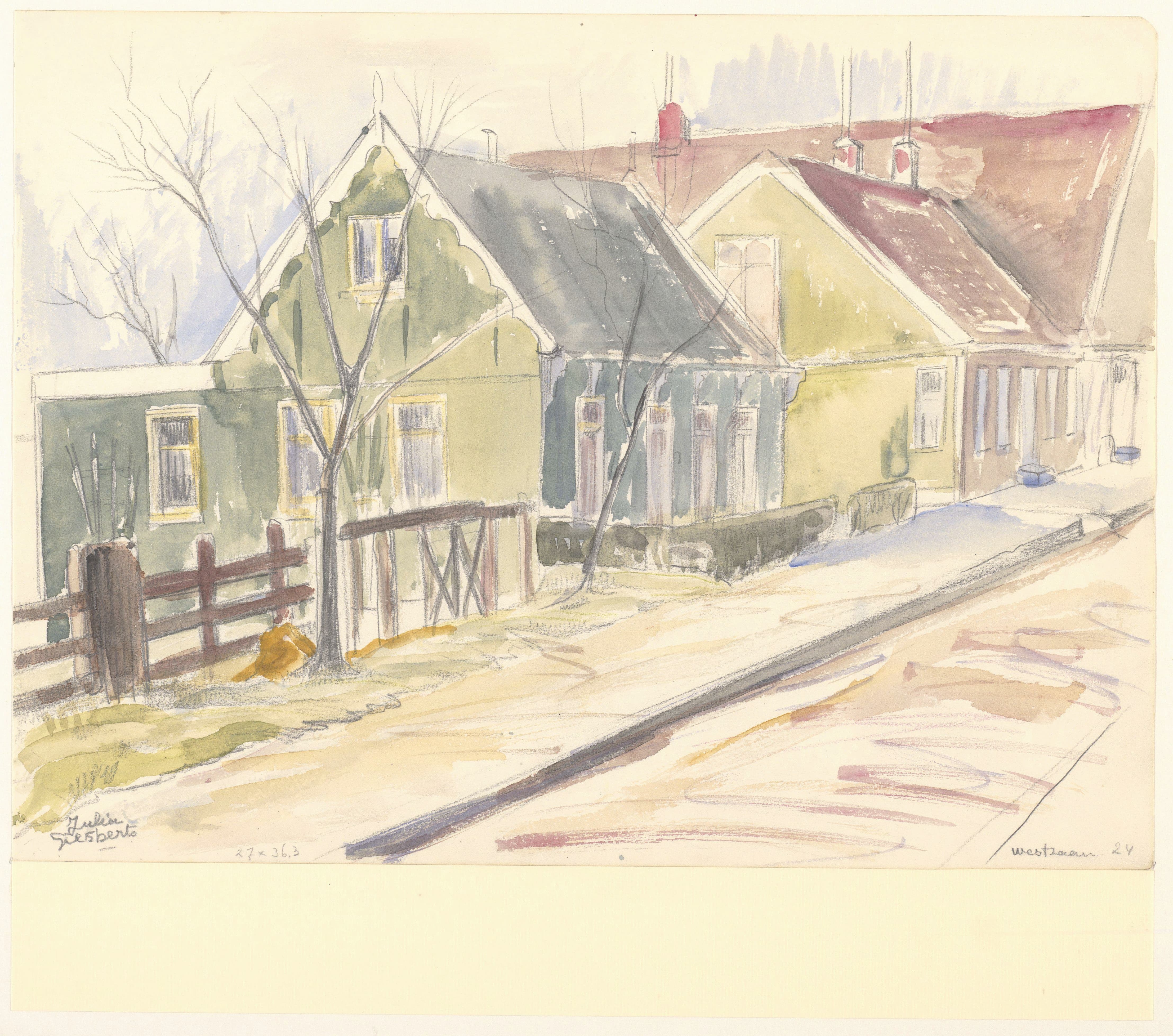 《韦斯特赞南端的绿色赞瑟房屋》（Green painted Zaanse houses at the Zuideinde in Westzaan）｜朱莉娅·吉斯贝茨 Julia Giesberts｜不明