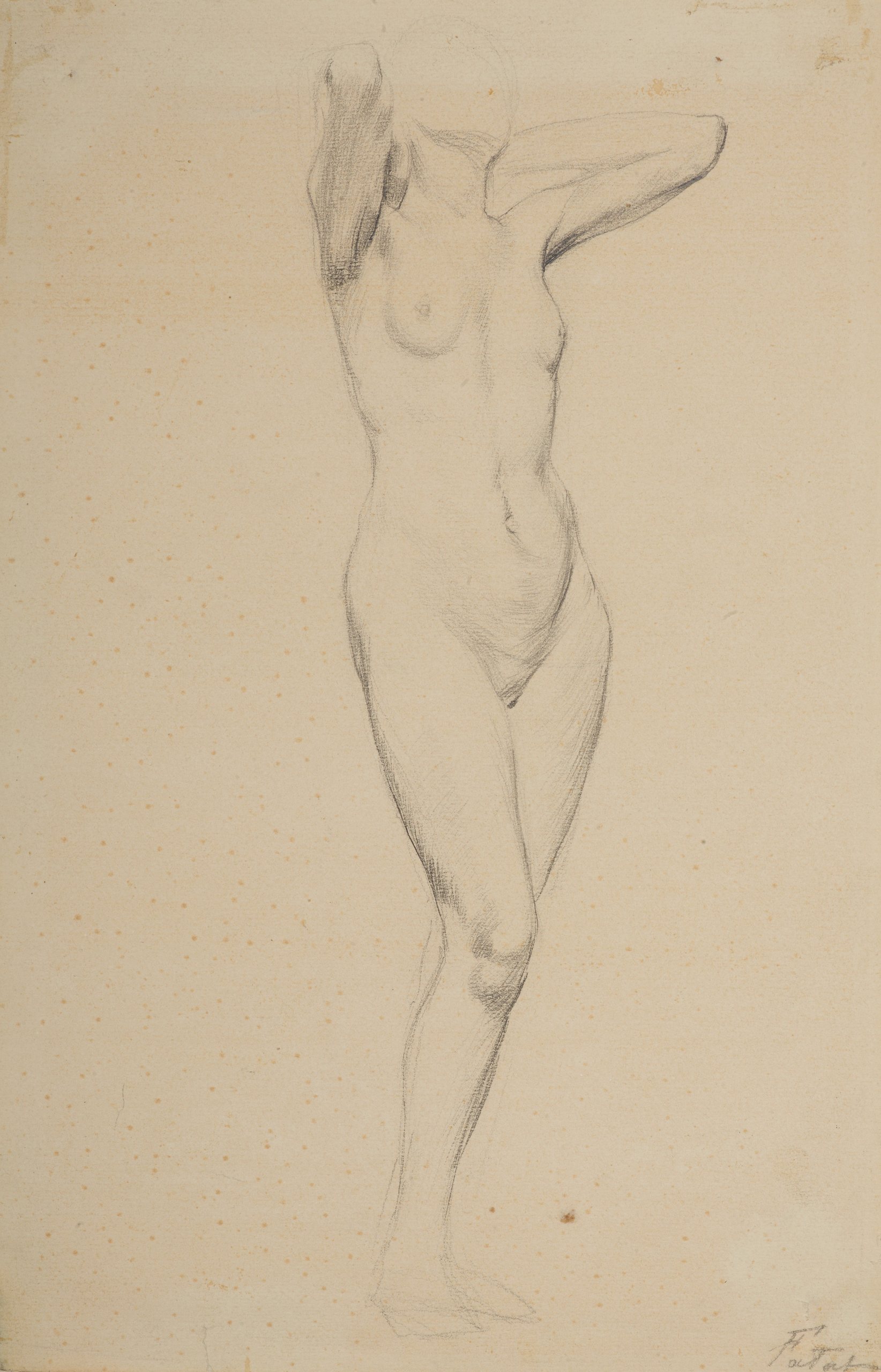 《双臂交扣于脑后的站立女裸体》（Nude of a standing woman with her arms clasped behind her head）｜尤利安·法瓦特 Julian Fałat｜1900-1906