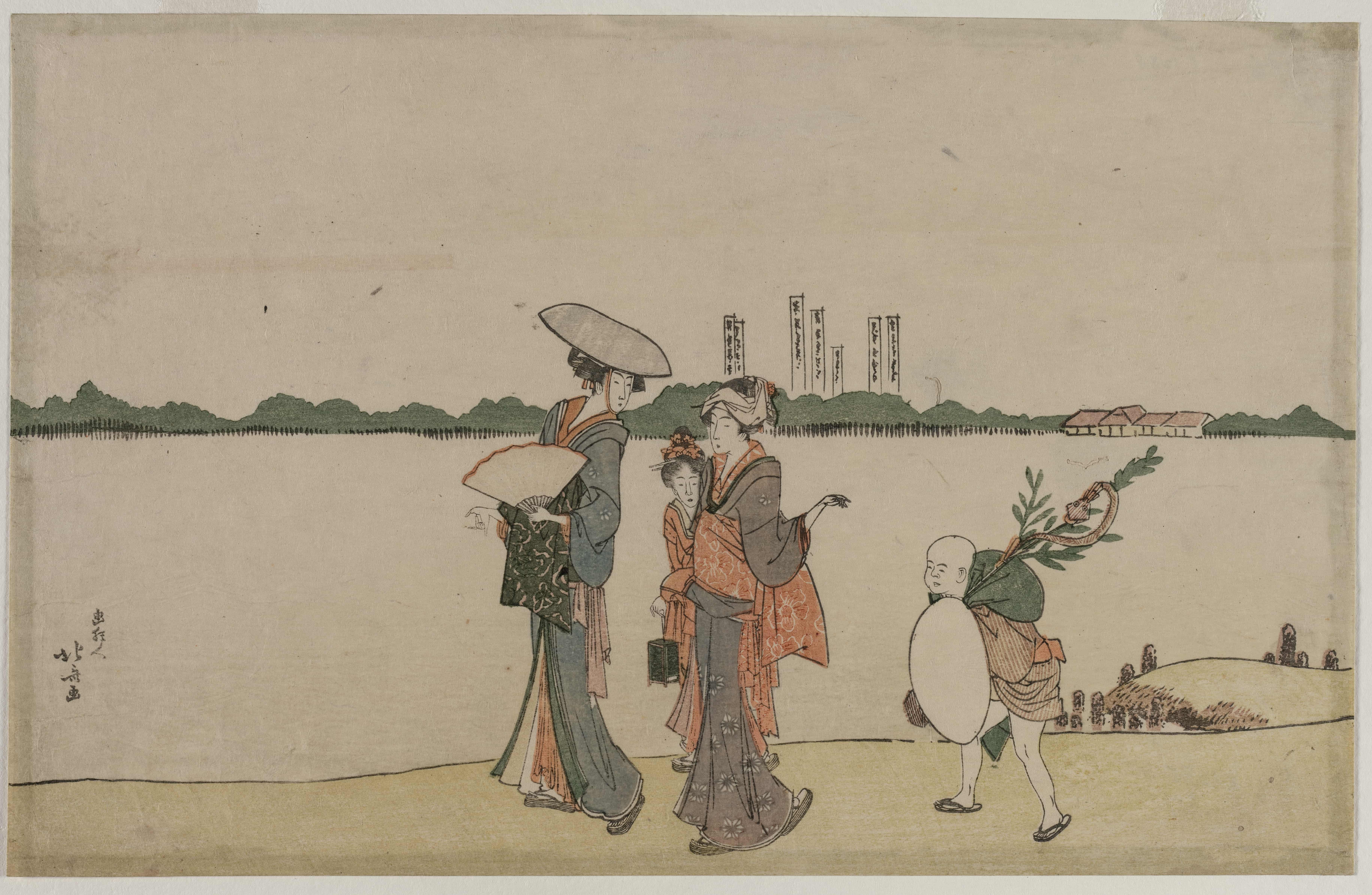 《沿着隅田川散步的妇女和儿童》（Women and Children Walking Along the Sumida River）｜葛饰北斋 Katsushika Hokusai｜1800年代初