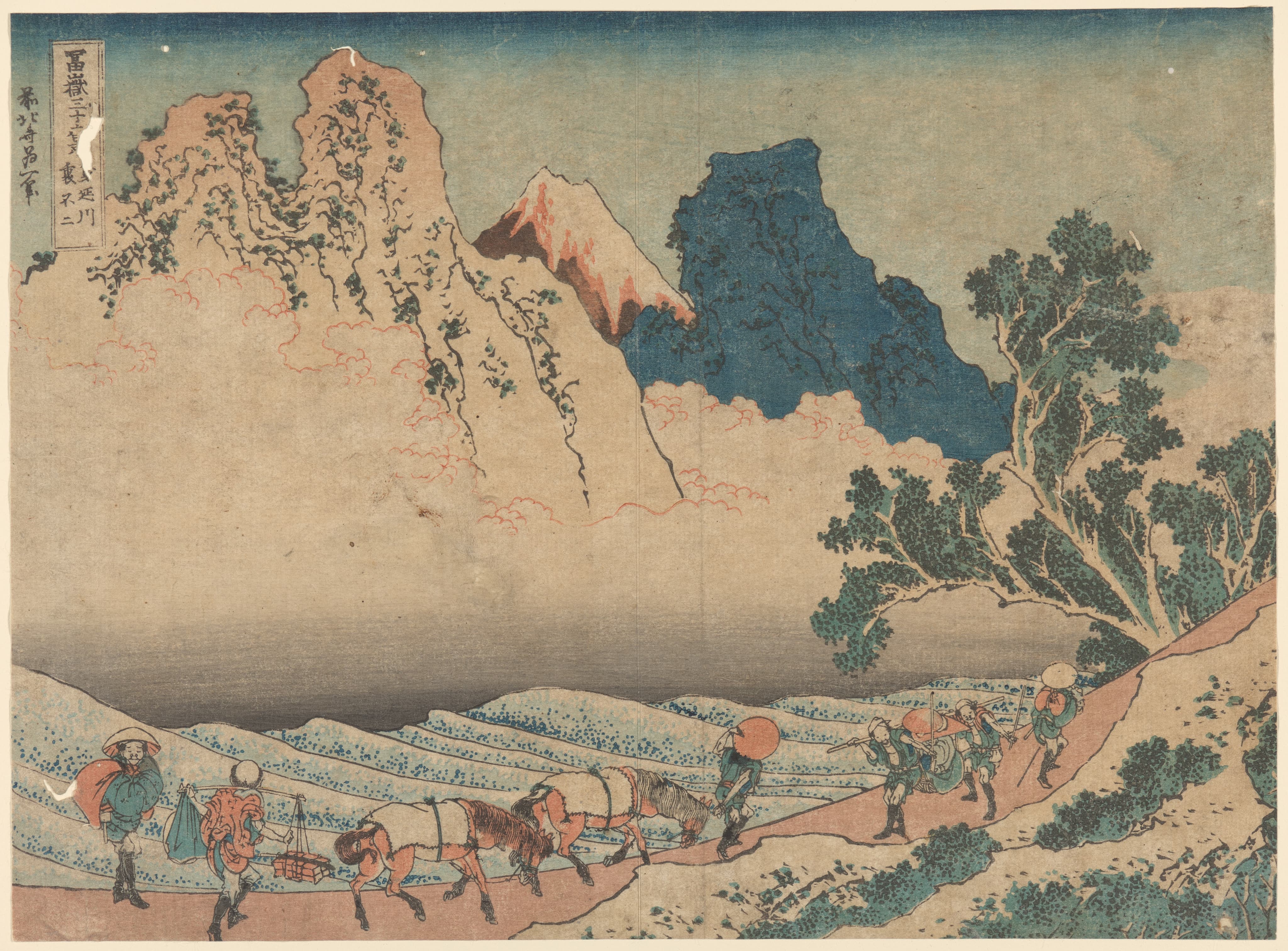 《身延川里富士》（Fuji Behind Minobu River (Minobu Gawa ura Fuji)）｜葛饰北斋 Katsushika Hokusai｜约 1829-1833