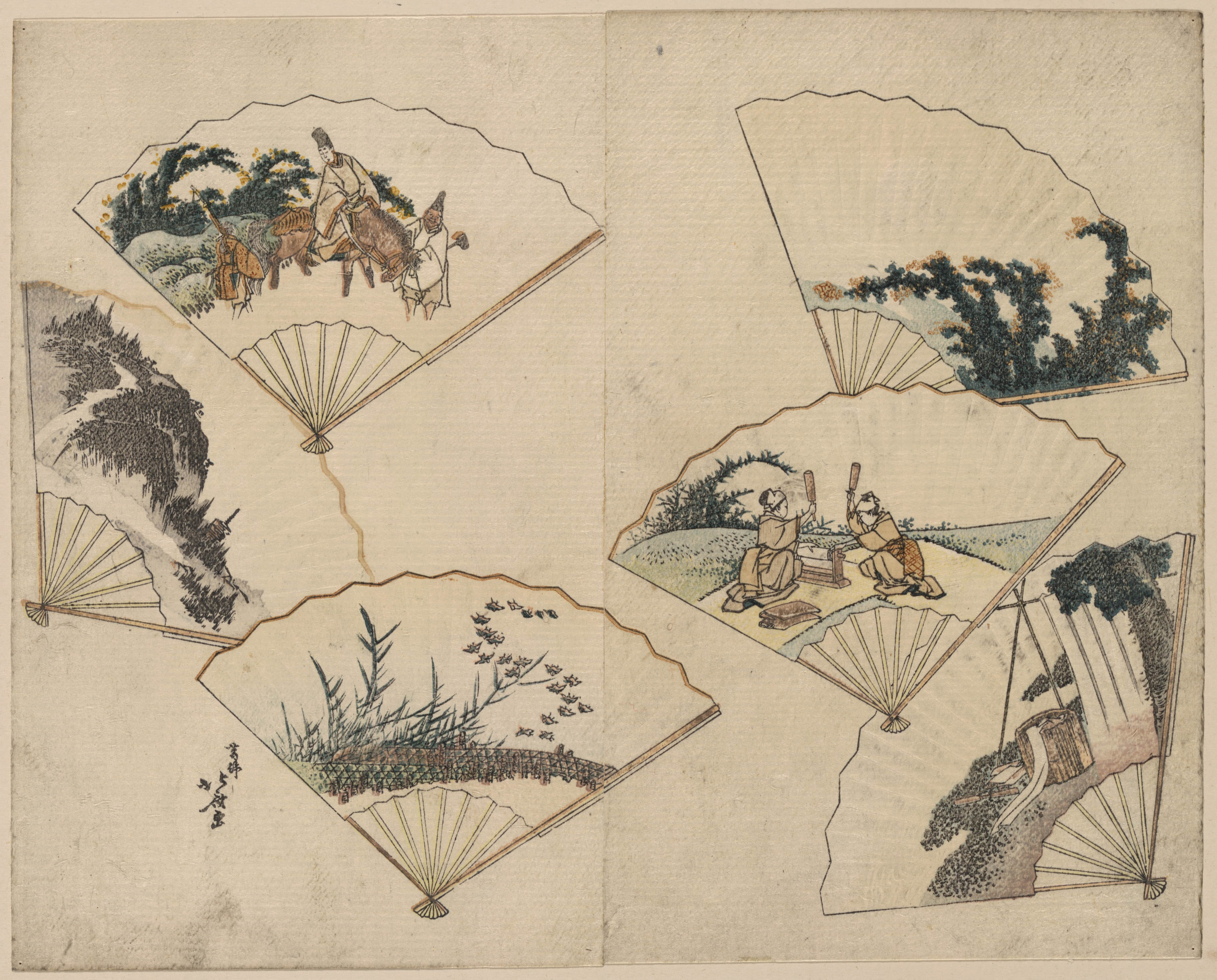 《六玉川扇面张交图》（Mutamagawa senmen harimaze）｜葛饰北斋 Katsushika Hokusai｜1804-1810