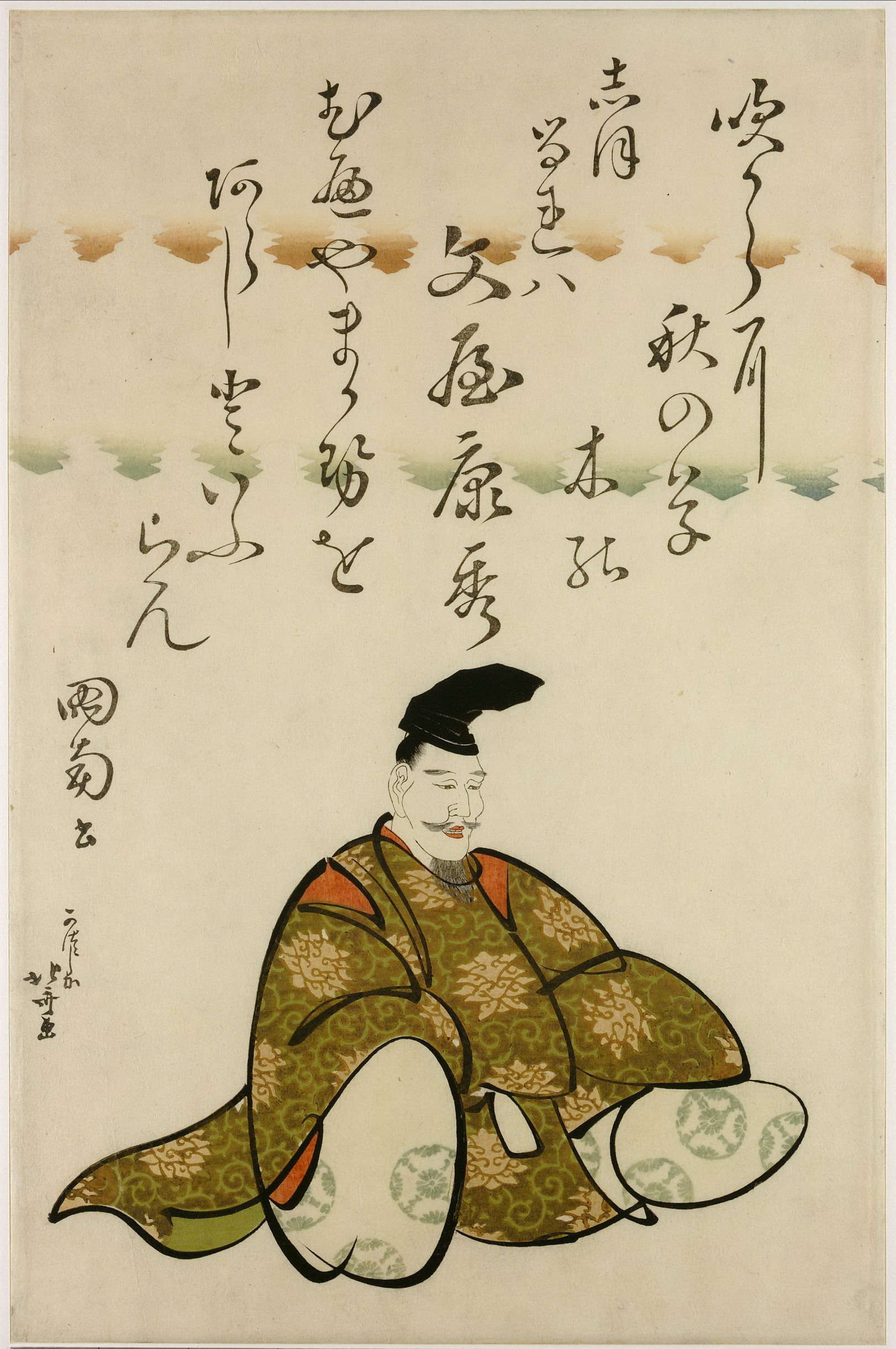 《Bunya no Yasuhide 和他的诗句》（Bunya no Yasuhide with his verse）｜葛饰北斋 Katsushika Hokusai｜1804-1812
