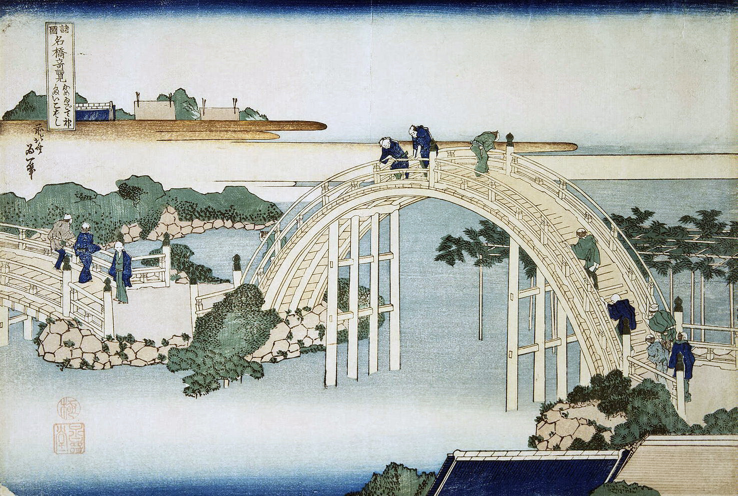 《龟户天神神社的桥》（Bridge at Kameido Tenjin Shrine）｜葛饰北斋 Katsushika Hokusai｜1834