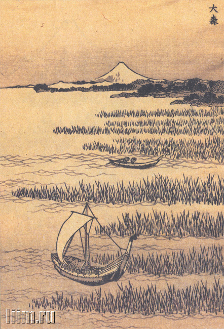 《《富岳百景》第017图：大森。富士山就像一张帆》（17.Omori. Fuji is like a sail）｜葛饰北斋 Katsushika Hokusai｜1835-1847
