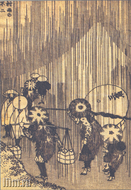 《《富岳百景》第086图：春雨骤雨（版本1）》（86. Sudden rain in spring (Variant 1)）｜葛饰北斋 Katsushika Hokusai｜1835-1847