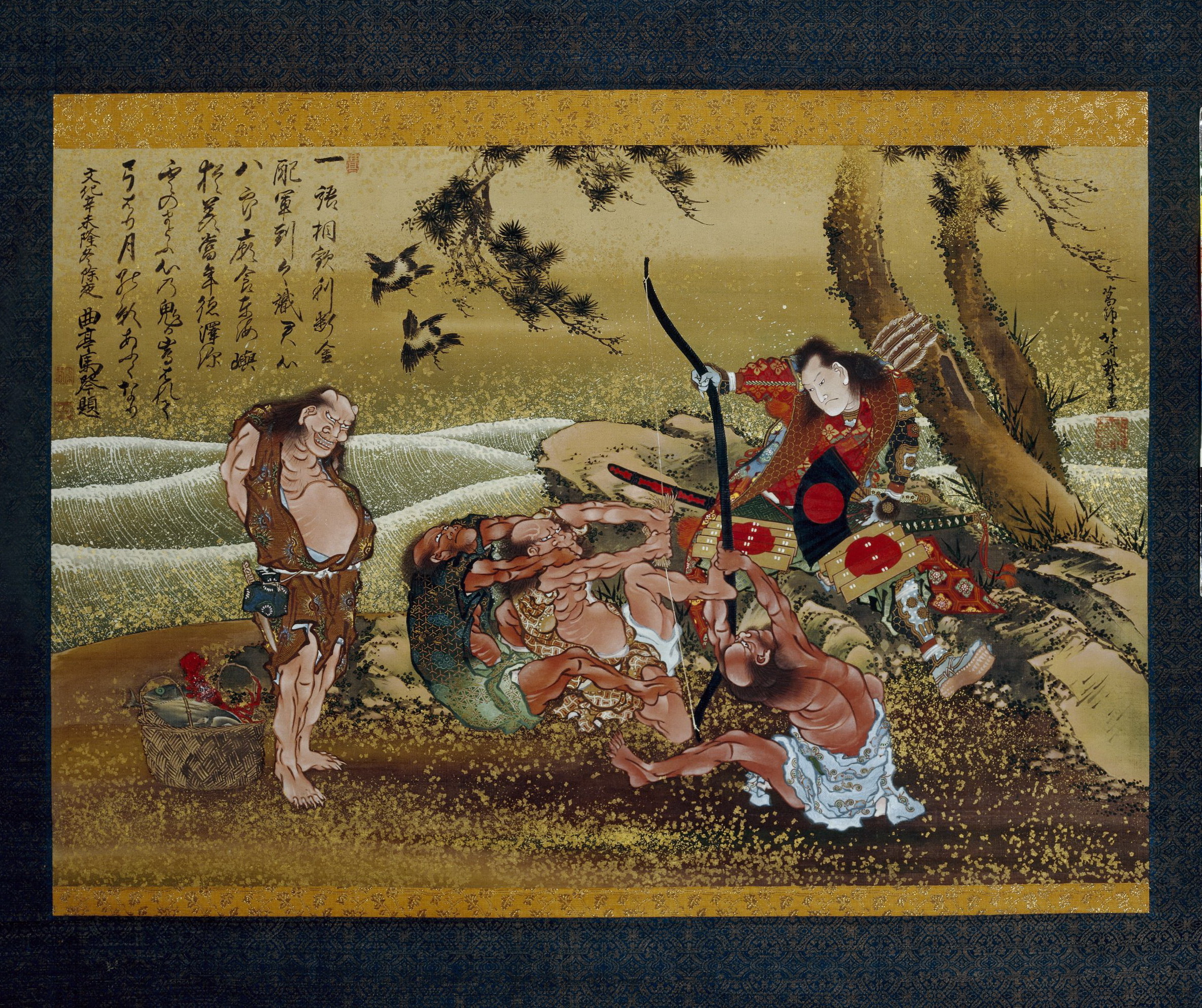 《源为朝斗魔丝绸 伦敦，大英博物馆》（Minamoto no Tametomo fights demons silk London, British Museum）｜葛饰北斋 Katsushika Hokusai｜19世纪