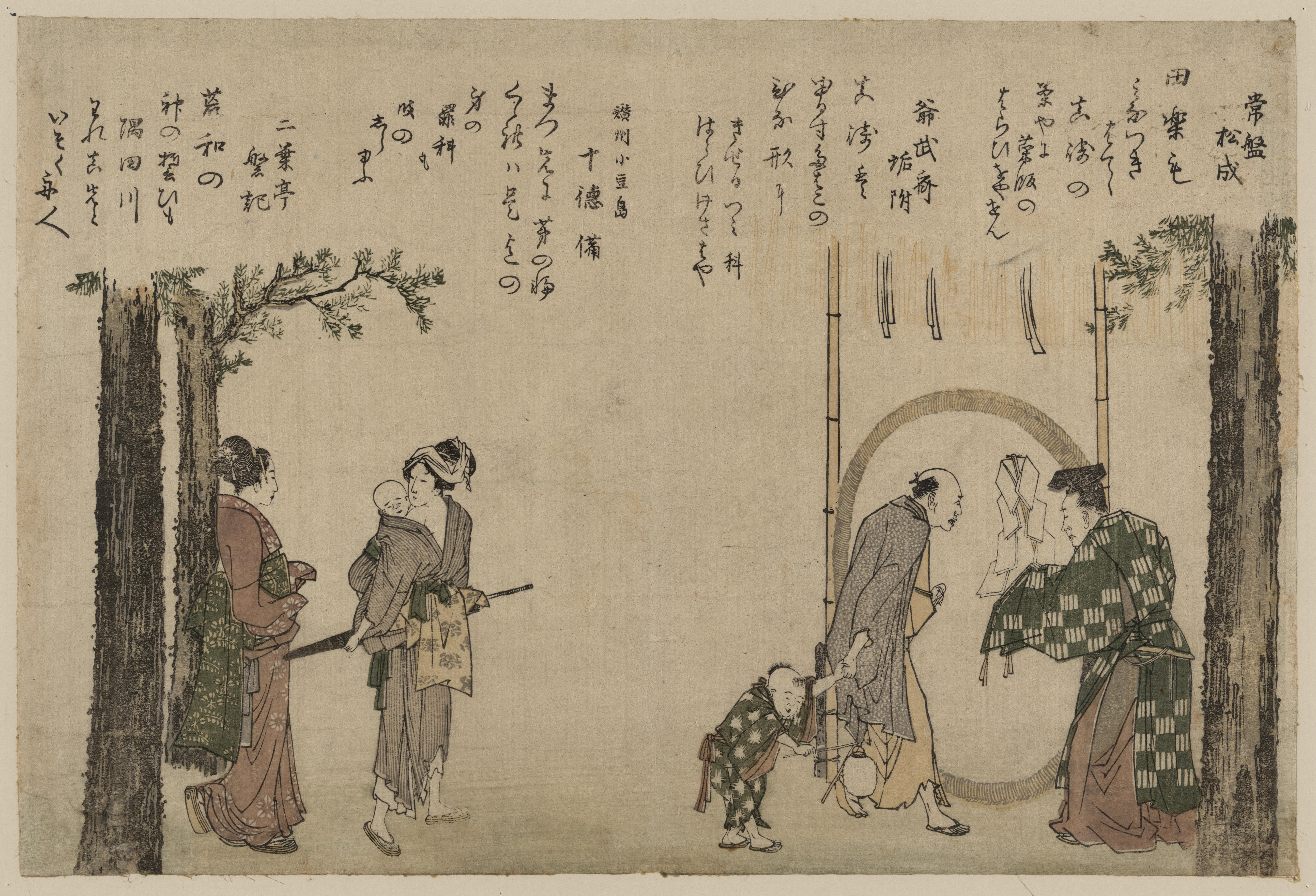 《家人来到寺庙 1802》（Family coming to the temple 1802）｜葛饰北斋 Katsushika Hokusai｜1802