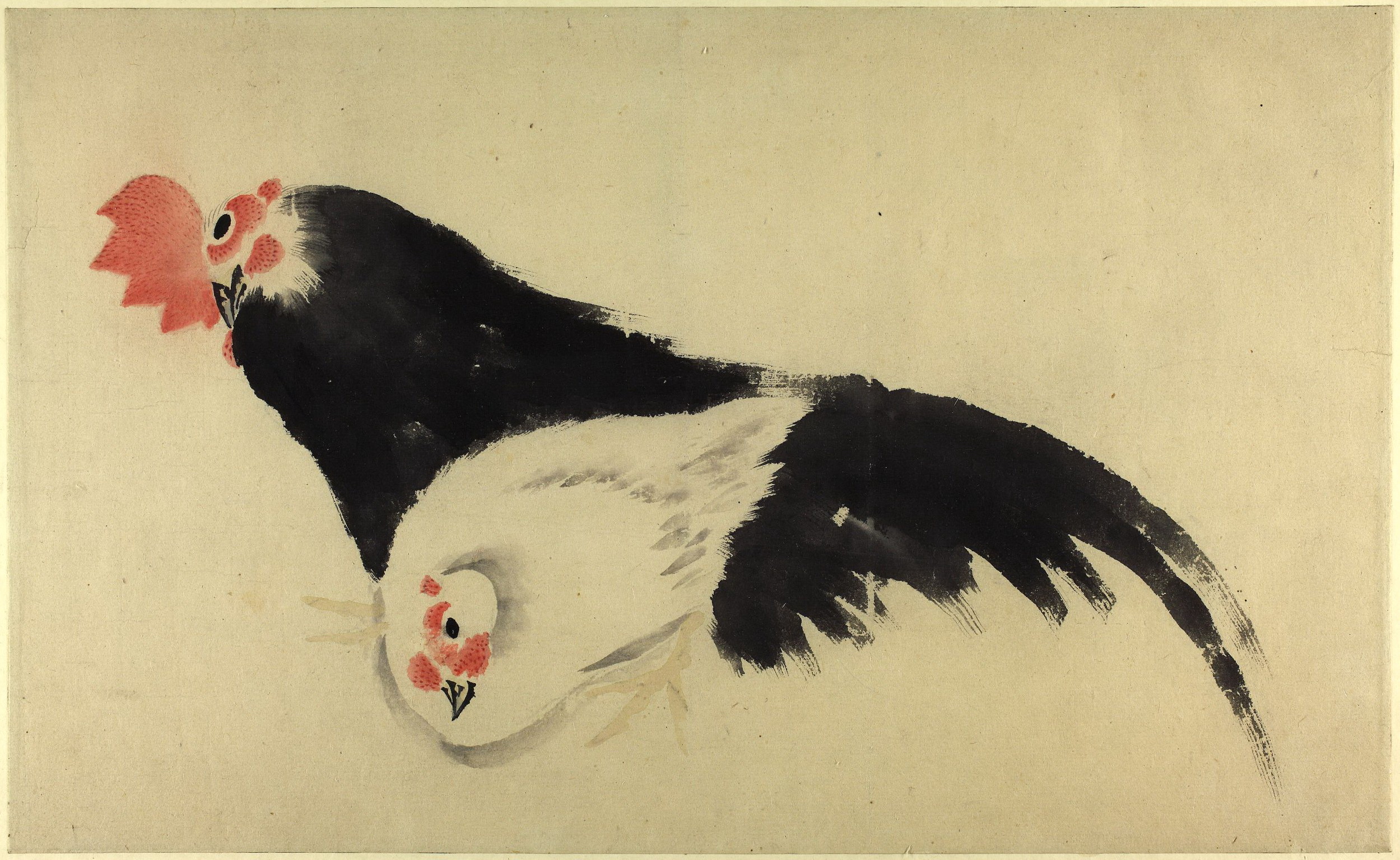 《公鸡和母鸡》（Cockerel and hen）｜葛饰北斋 Katsushika Hokusai｜19世纪