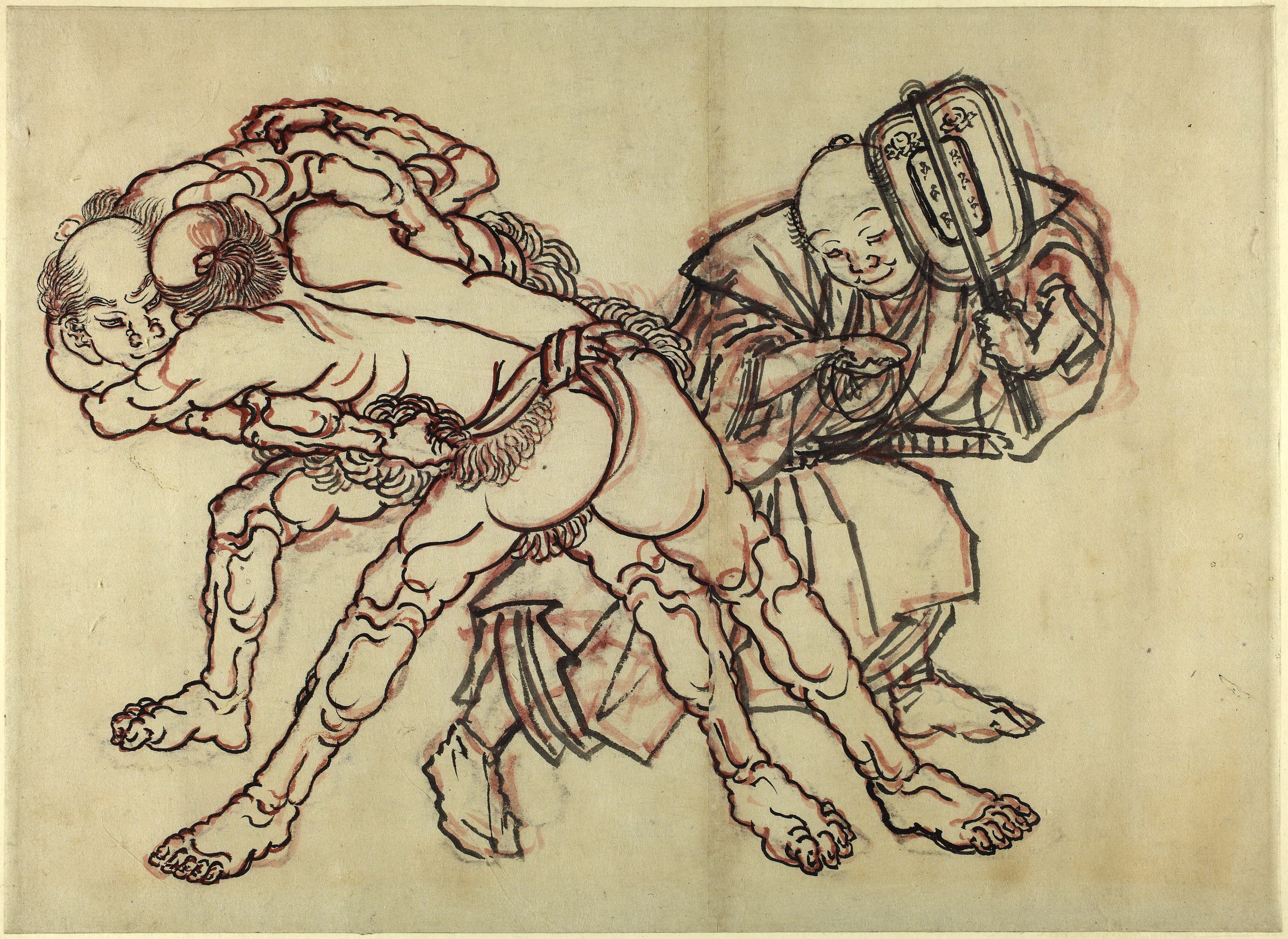 《相扑比赛》（Sumo match）｜葛饰北斋 Katsushika Hokusai｜19世纪