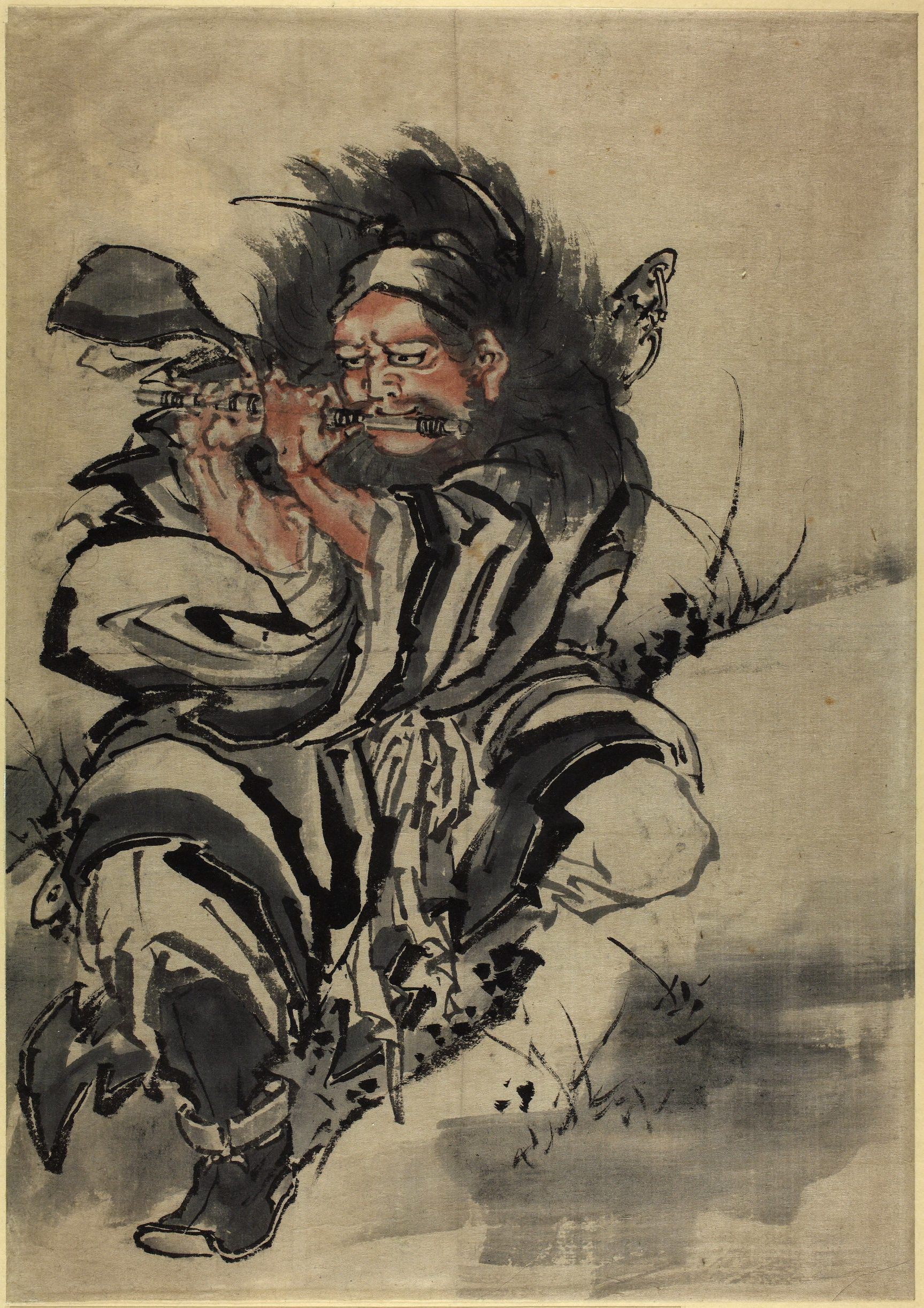 《钟馗吹笛子》（Zhong Kui plays the flute）｜葛饰北斋 Katsushika Hokusai｜19世纪