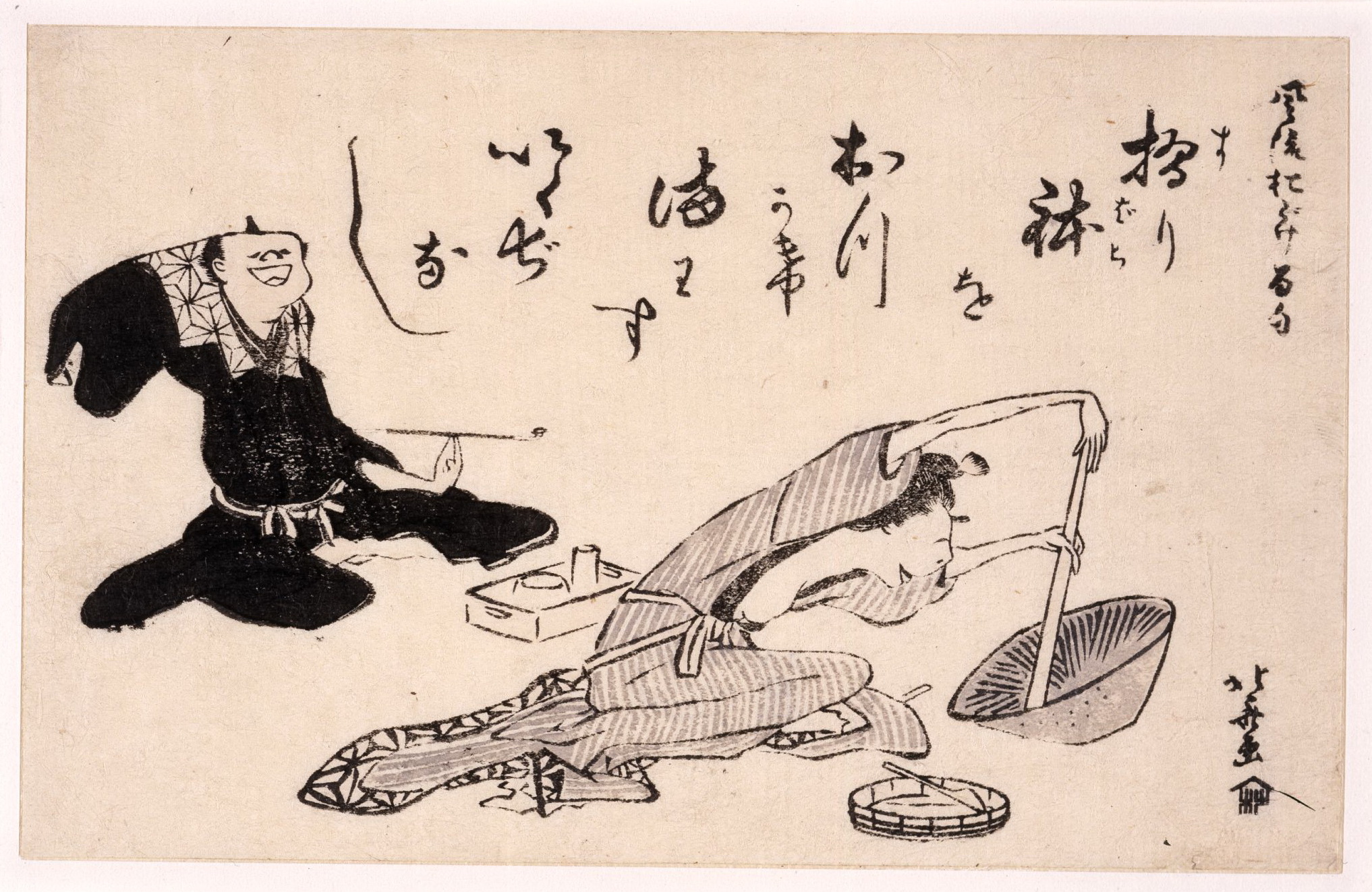 《丈夫笑妻子做豆沙约1811》（Husband laughs at his wife making bean paste 约 1811）｜葛饰北斋 Katsushika Hokusai｜1811