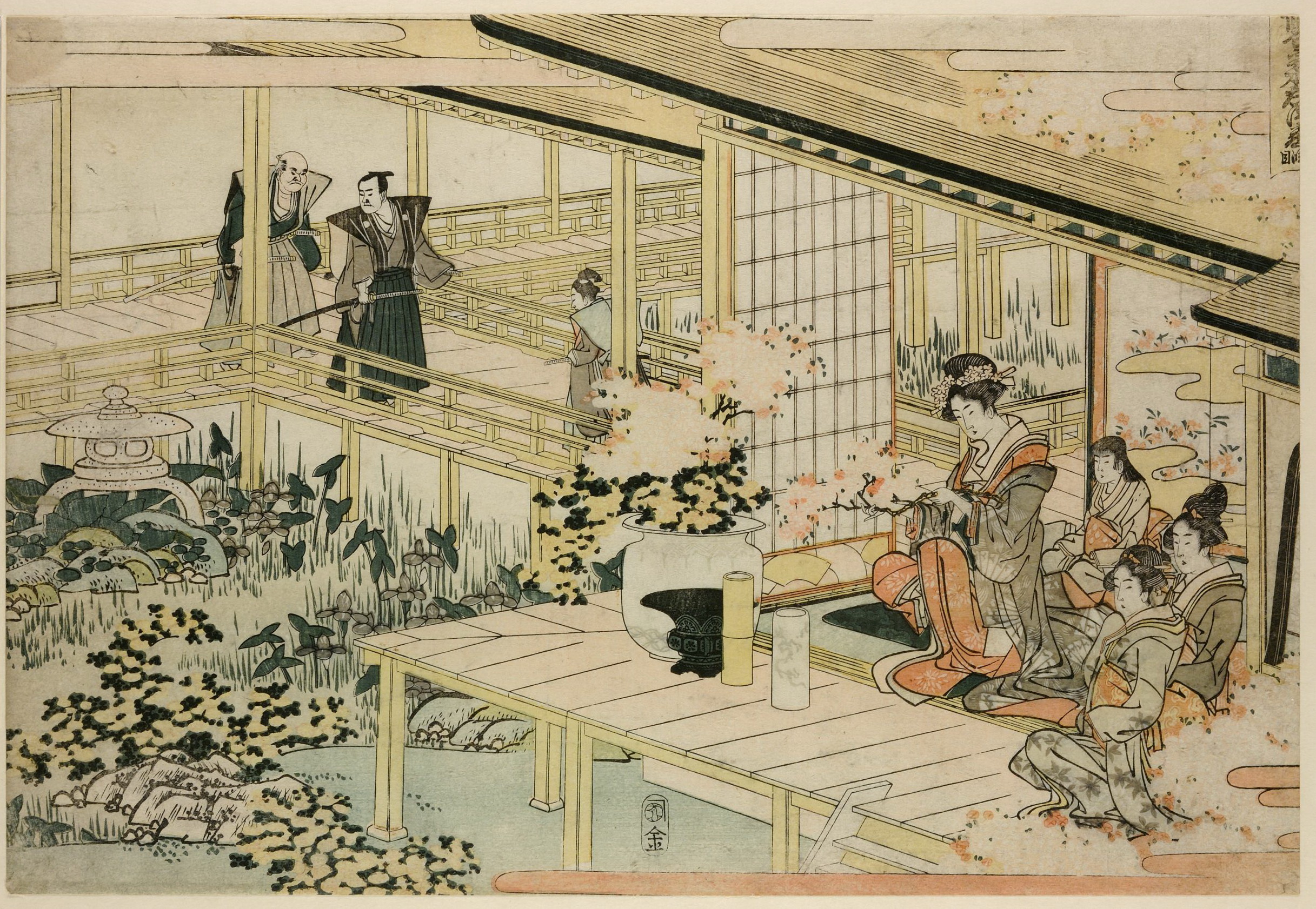 《Kaoyo 用樱花制作站花（版本1）》（Kaoyo makes an ekibana from cherry blossoms (Variant 1)）｜葛饰北斋 Katsushika Hokusai｜1806