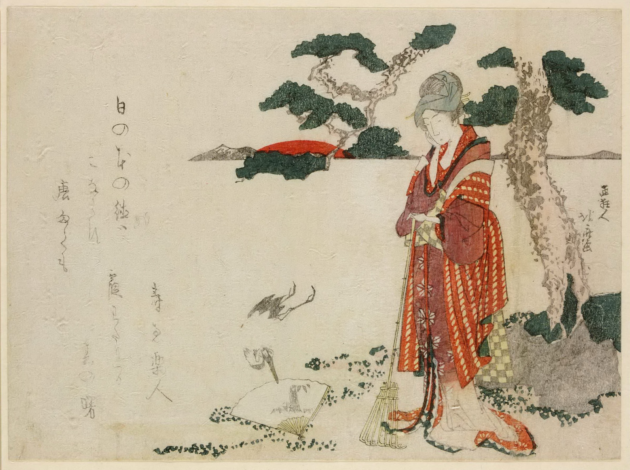 《鹤给女孩带来一把扇子》（The crane brings a fan to the girl）｜葛饰北斋 Katsushika Hokusai｜19世纪初