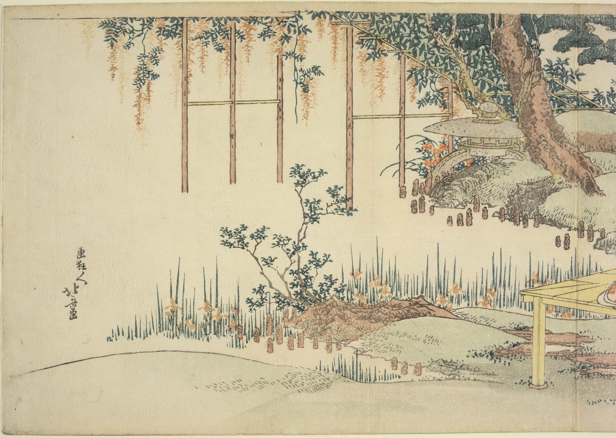 一位贵妇带着两名侍女在阳台上欣赏紫藤花 1801-1807 第 1 张