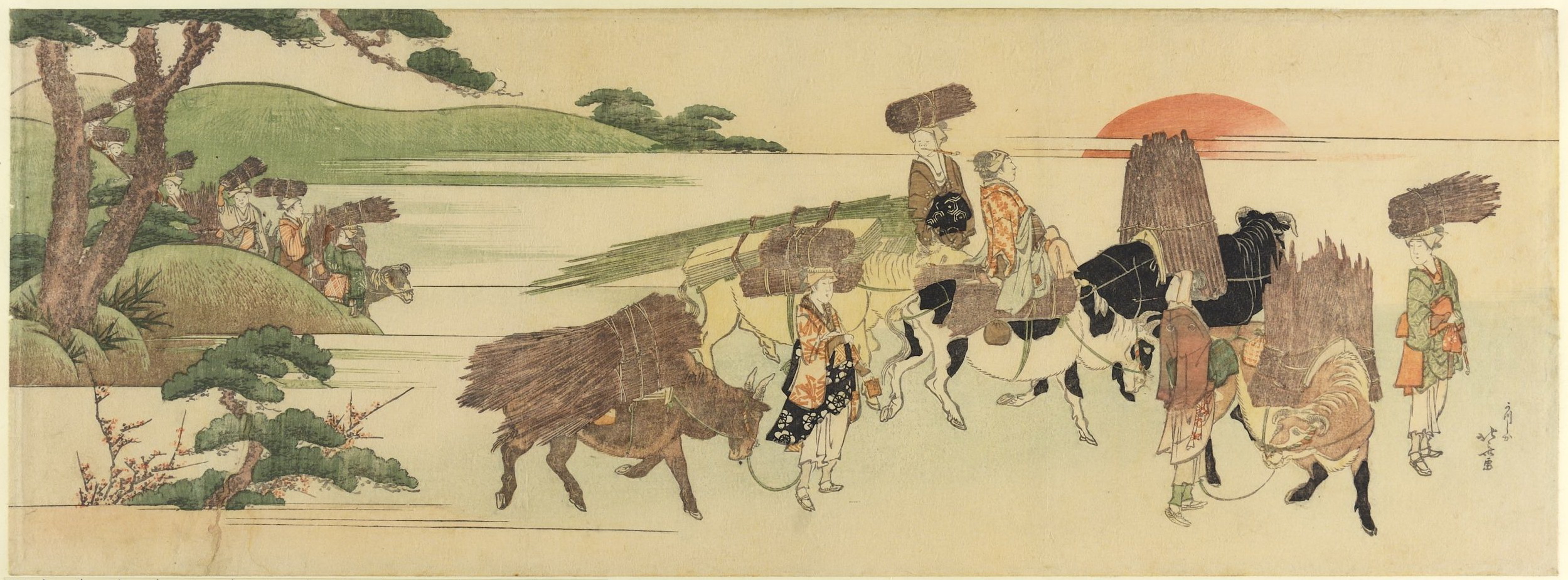 《双联乡村风景》（Diptych Rural Landscape）｜葛饰北斋 Katsushika Hokusai｜19世纪初