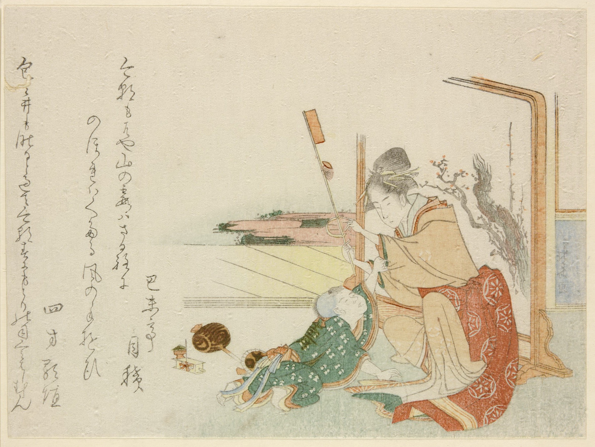 《女人用各种玩具招待孩子》（Woman entertains child with various toys）｜葛饰北斋 Katsushika Hokusai｜19世纪初