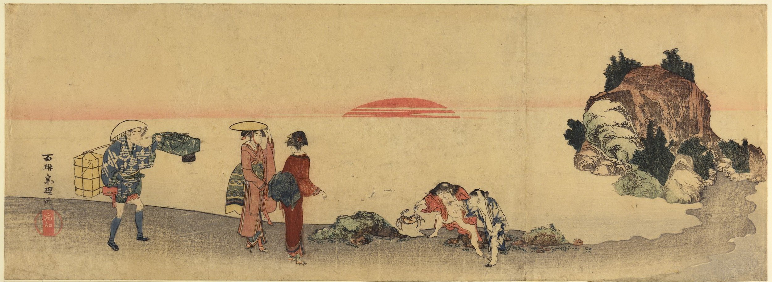 《日出时的江之岛海滩》（Beach in Enoshima at sunrise）｜葛饰北斋 Katsushika Hokusai｜19世纪初